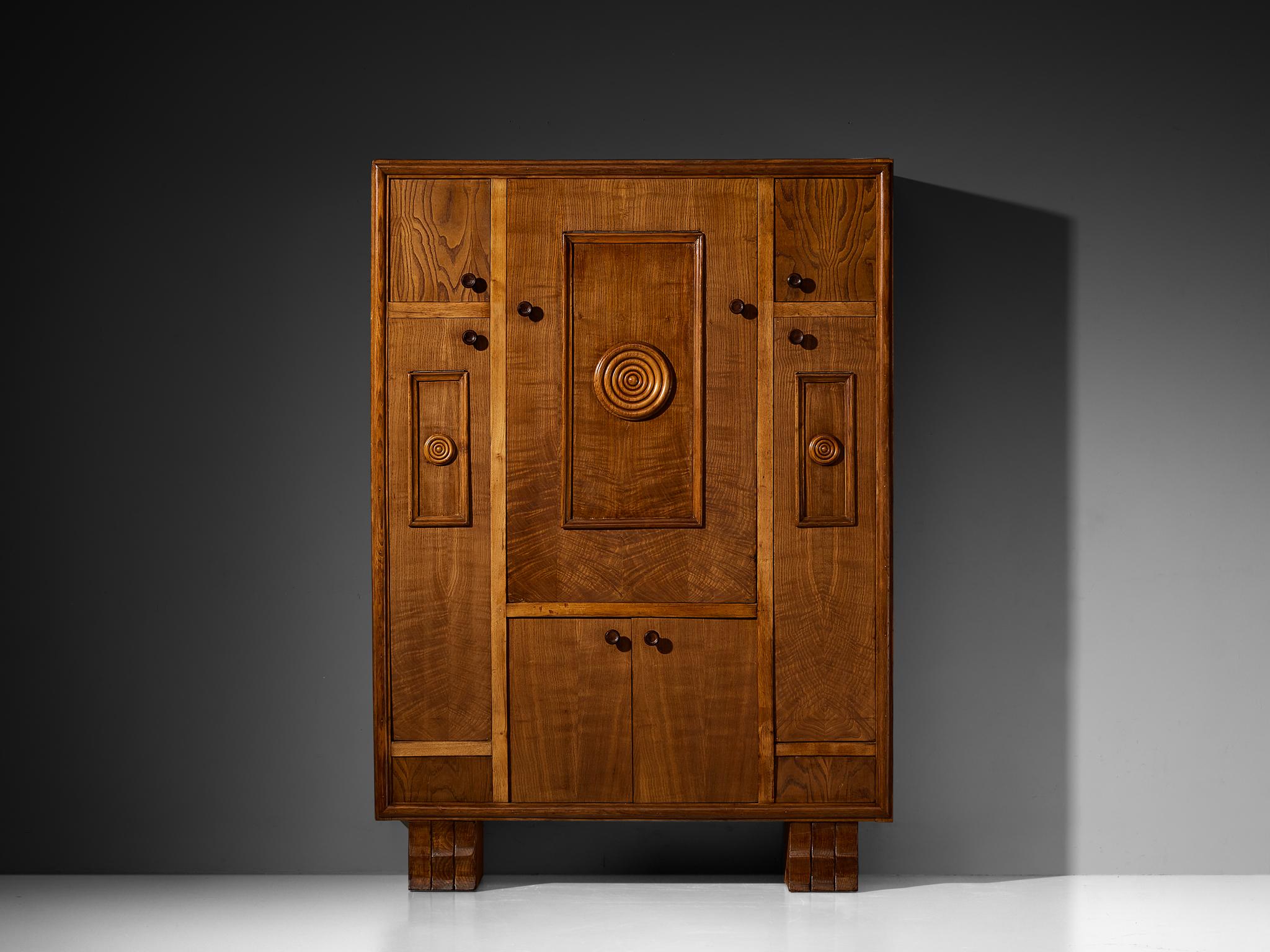 Art Deco Italian Fold-Out Cabinet with Table and Benches in Chestnut