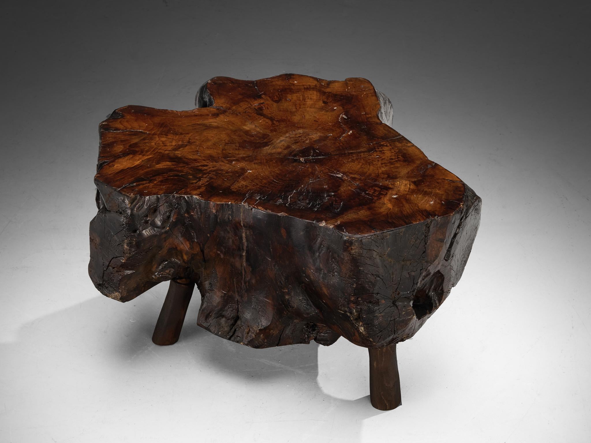 Naturalistic Tree Slab Low Table and Stools