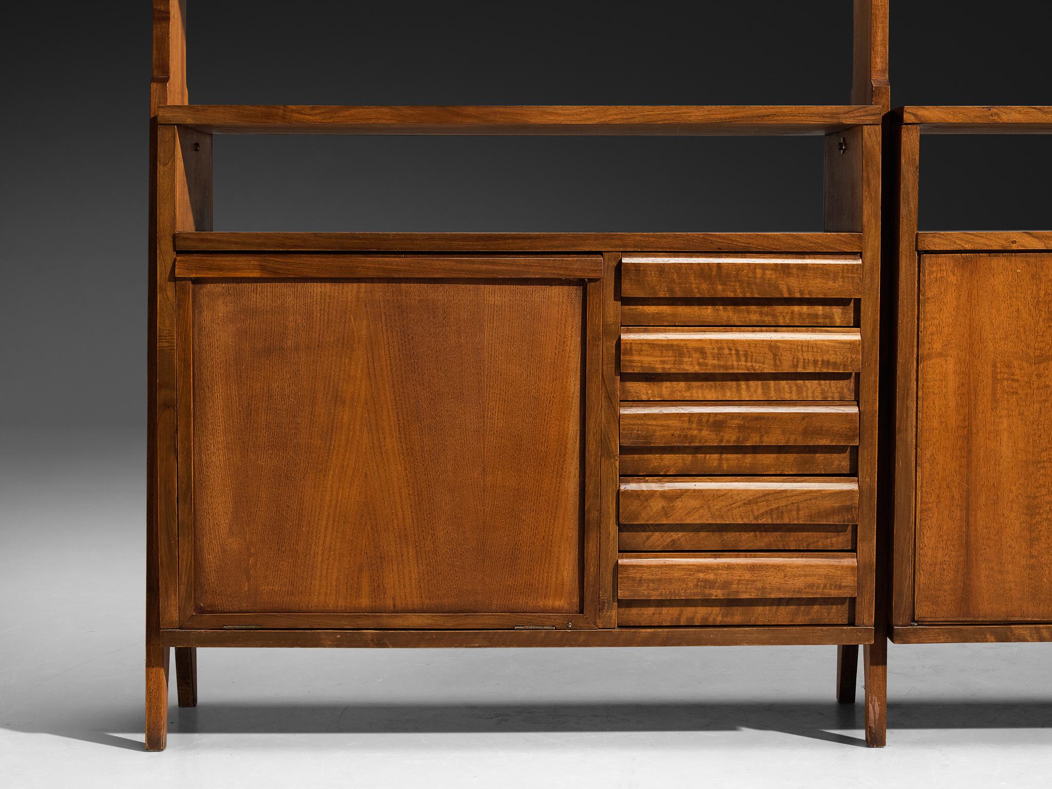 Pierluigi Spadolini Modular Bookcase in Walnut 1950s