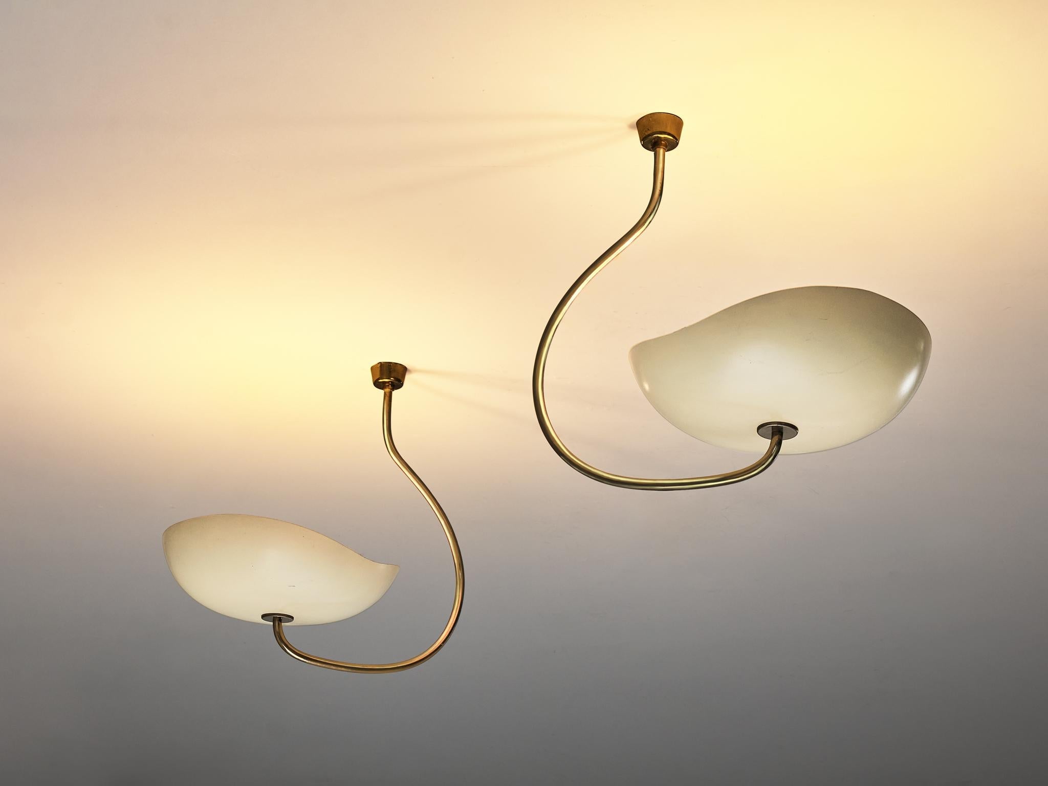 Lumen Organic Chandeliers in Brass with Cream Enameled Aluminum Shades 50s