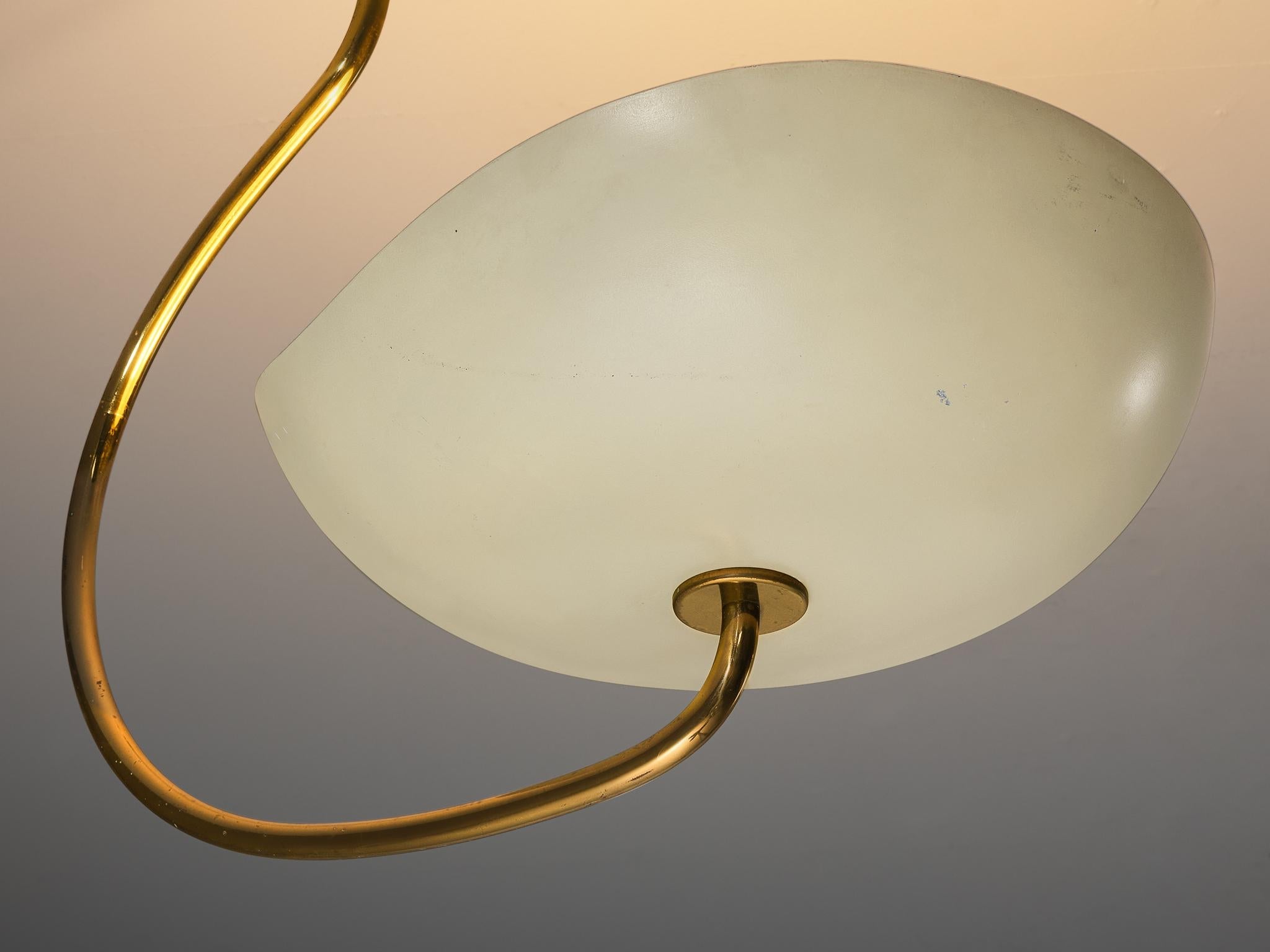 Lumen Organic Chandeliers in Brass with Cream Enameled Aluminum Shades 50s