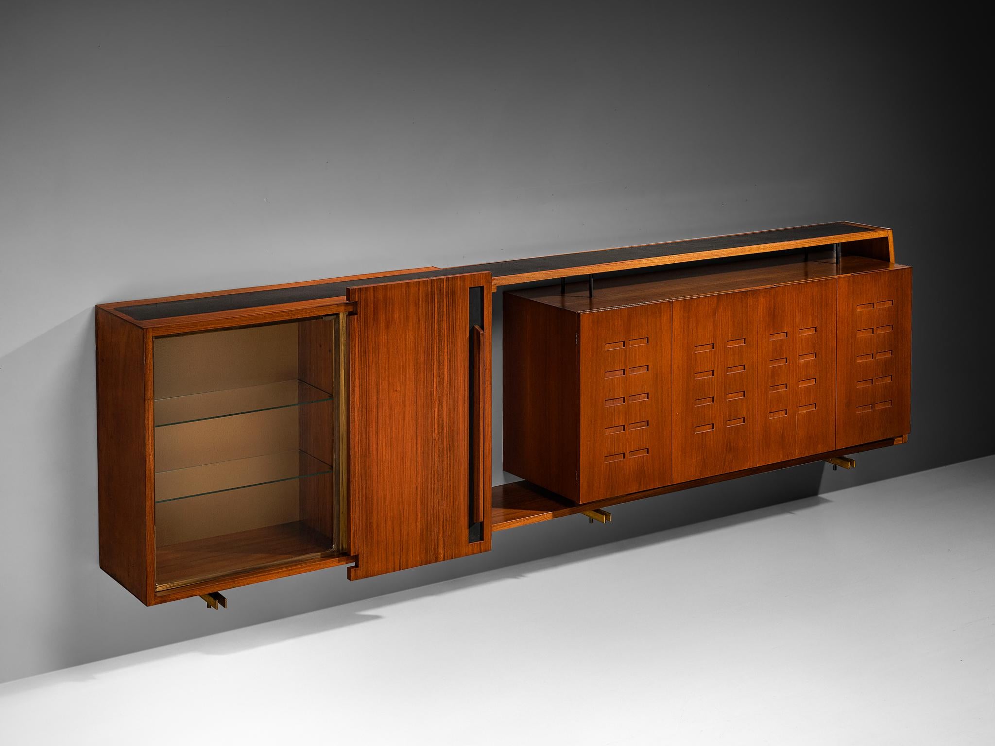 Merighi & Dall'Olmo Italian Floating Wall-Mounted Sideboard in Teak 1950s