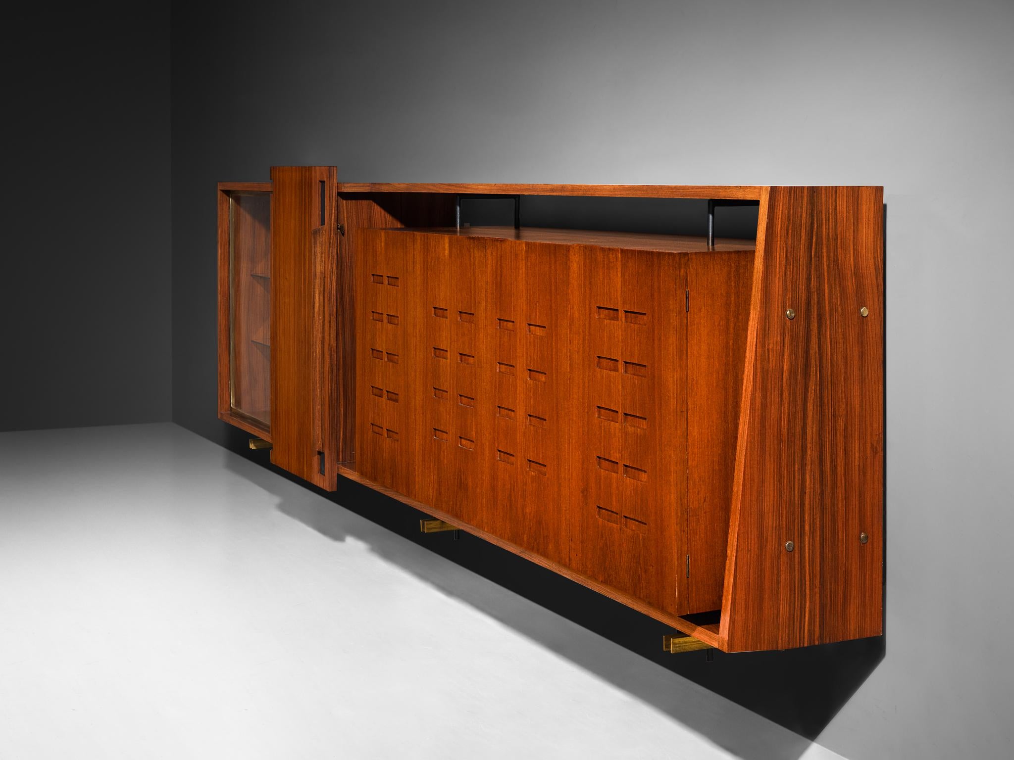 Merighi & Dall'Olmo Italian Floating Wall-Mounted Sideboard in Teak 1950s