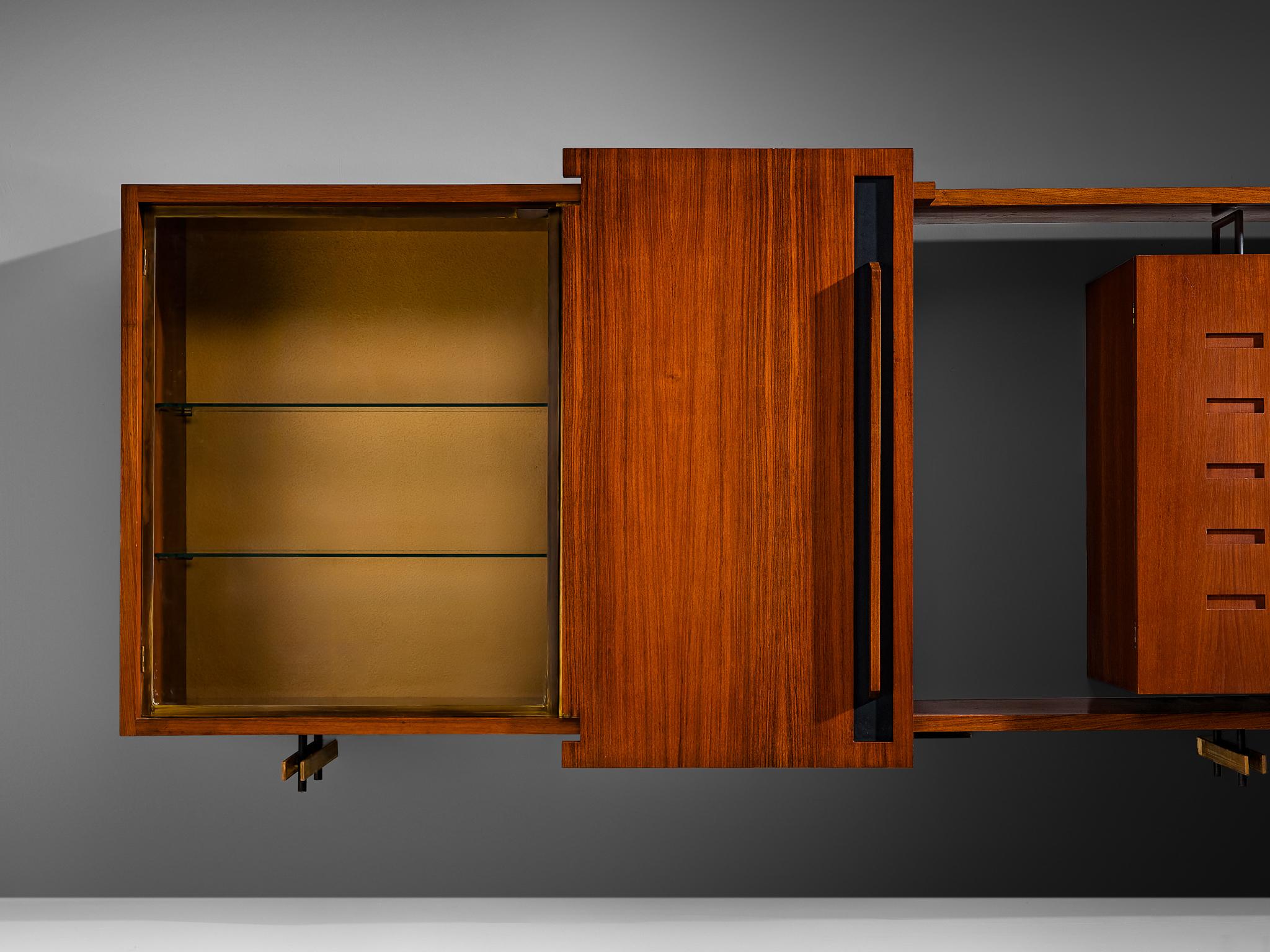 Merighi & Dall'Olmo Italian Floating Wall-Mounted Sideboard in Teak 1950s