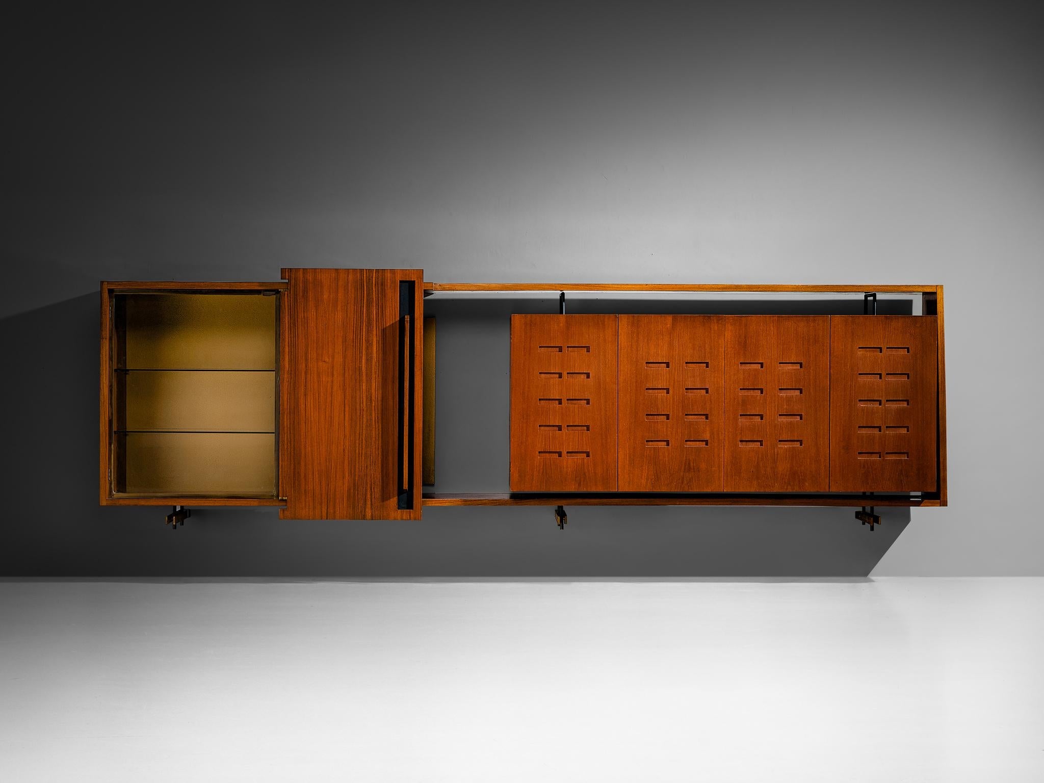 Merighi & Dall'Olmo Italian Floating Wall-Mounted Sideboard in Teak 1950s