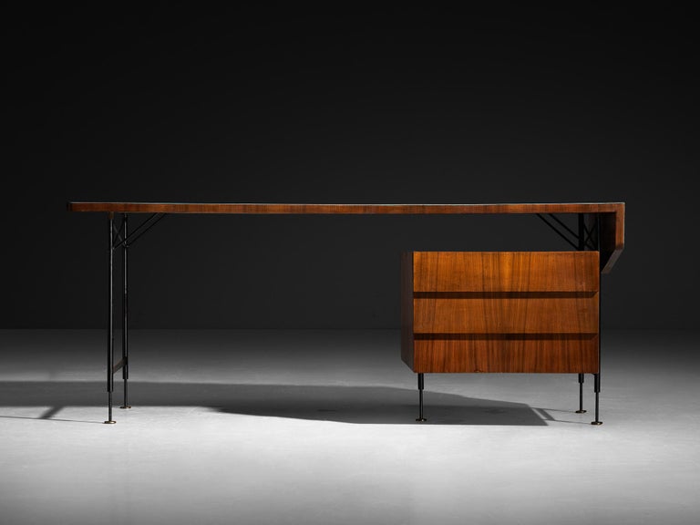 Merighi & Dall'Olmo Italian Desk in Teak, Iron and Turquoise Blue Top 1950s