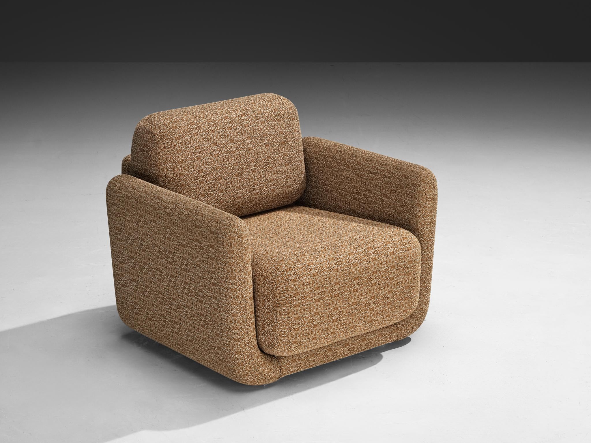 1970s Post-Modern Lounge Chair in Beige Patterned Fabric