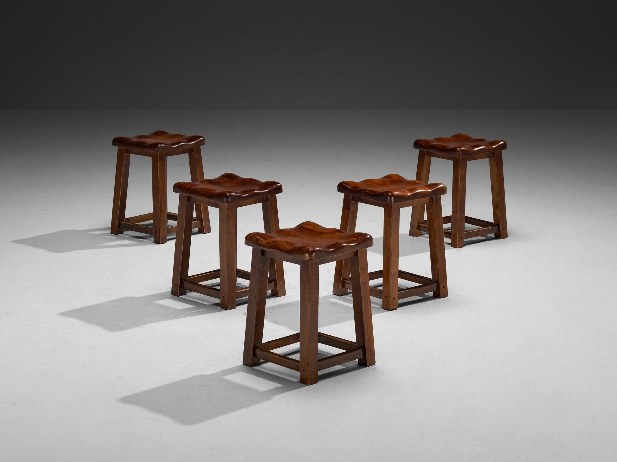 Sturdy Italian Stools with Handcrafted Organic Seats in Walnut