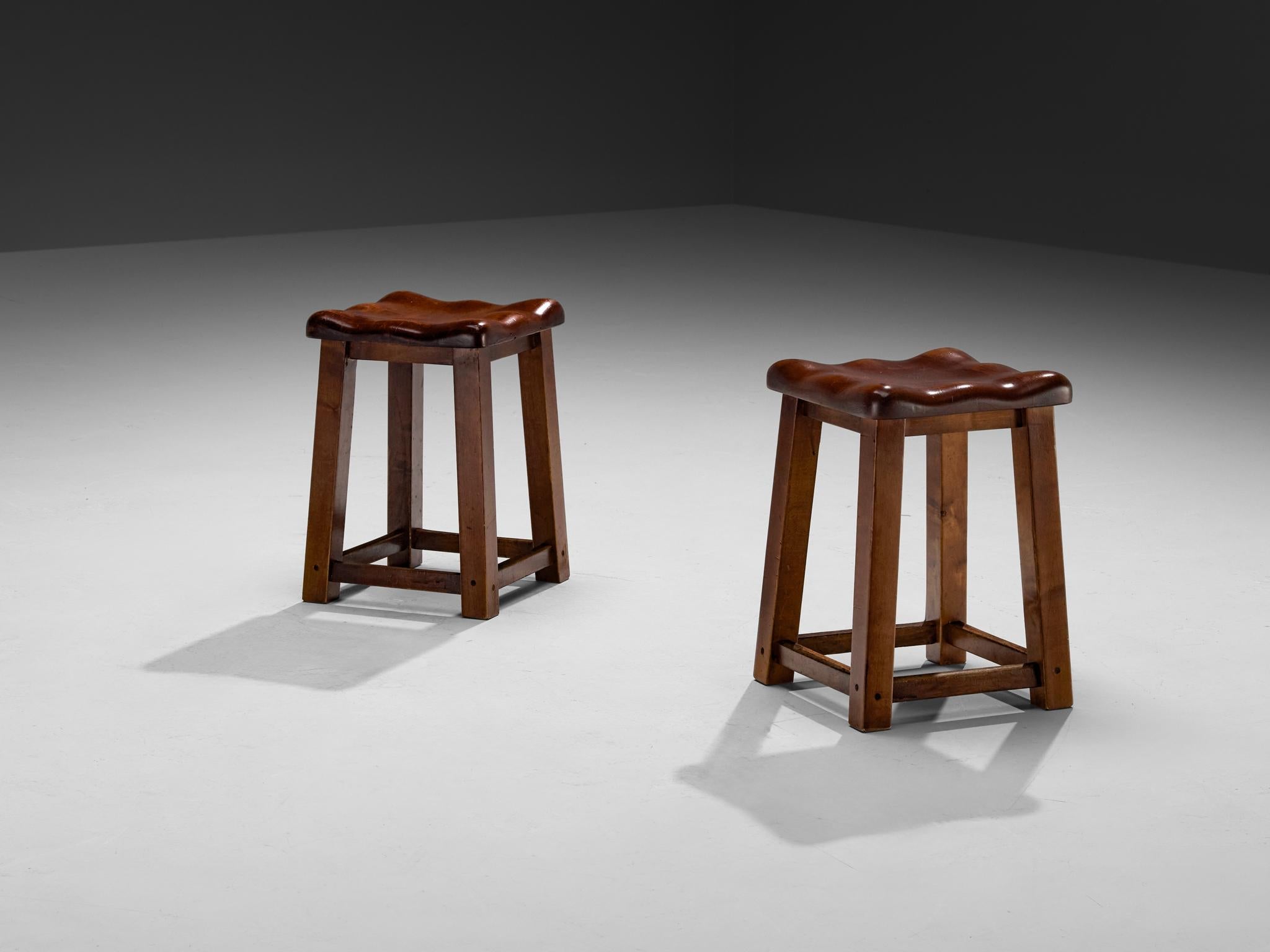 Sturdy Italian Stools with Handcrafted Organic Seats in Walnut