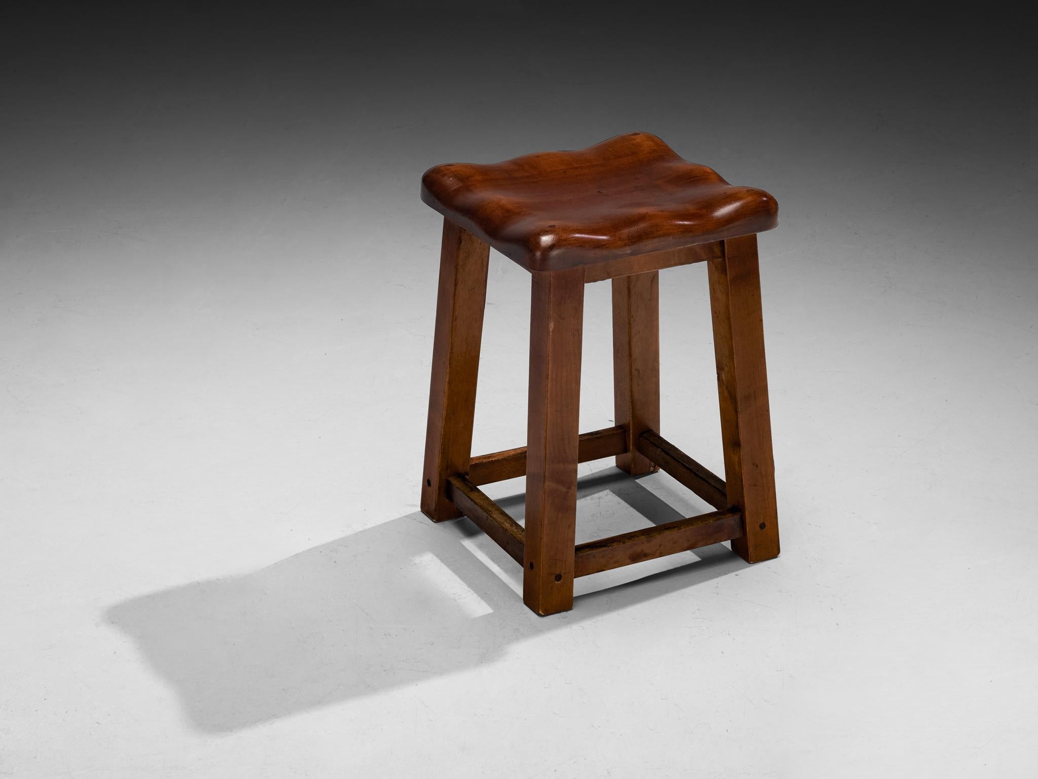 Sturdy Italian Stools with Handcrafted Organic Seats in Walnut