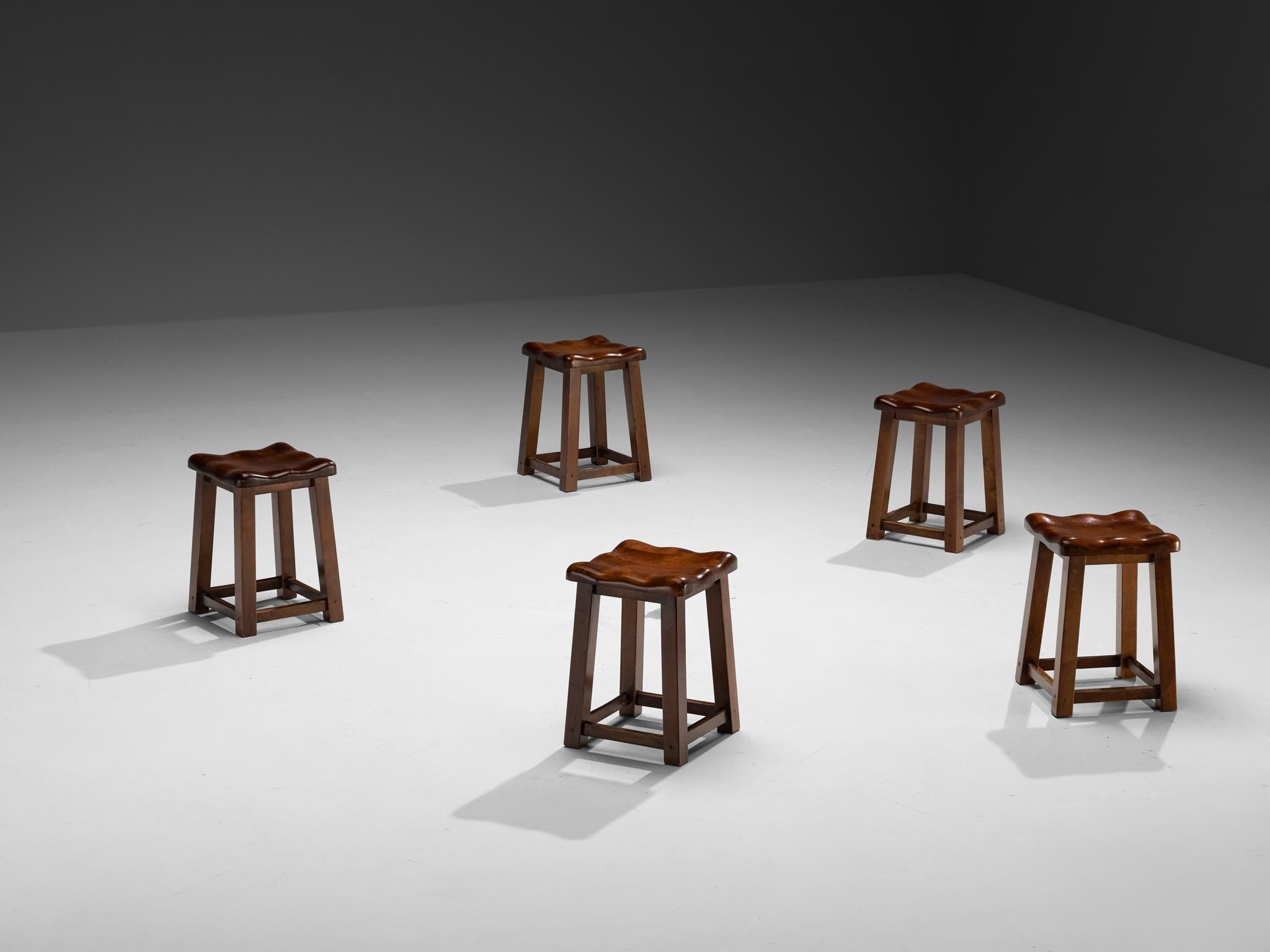 Sturdy Italian Stools with Handcrafted Organic Seats in Walnut