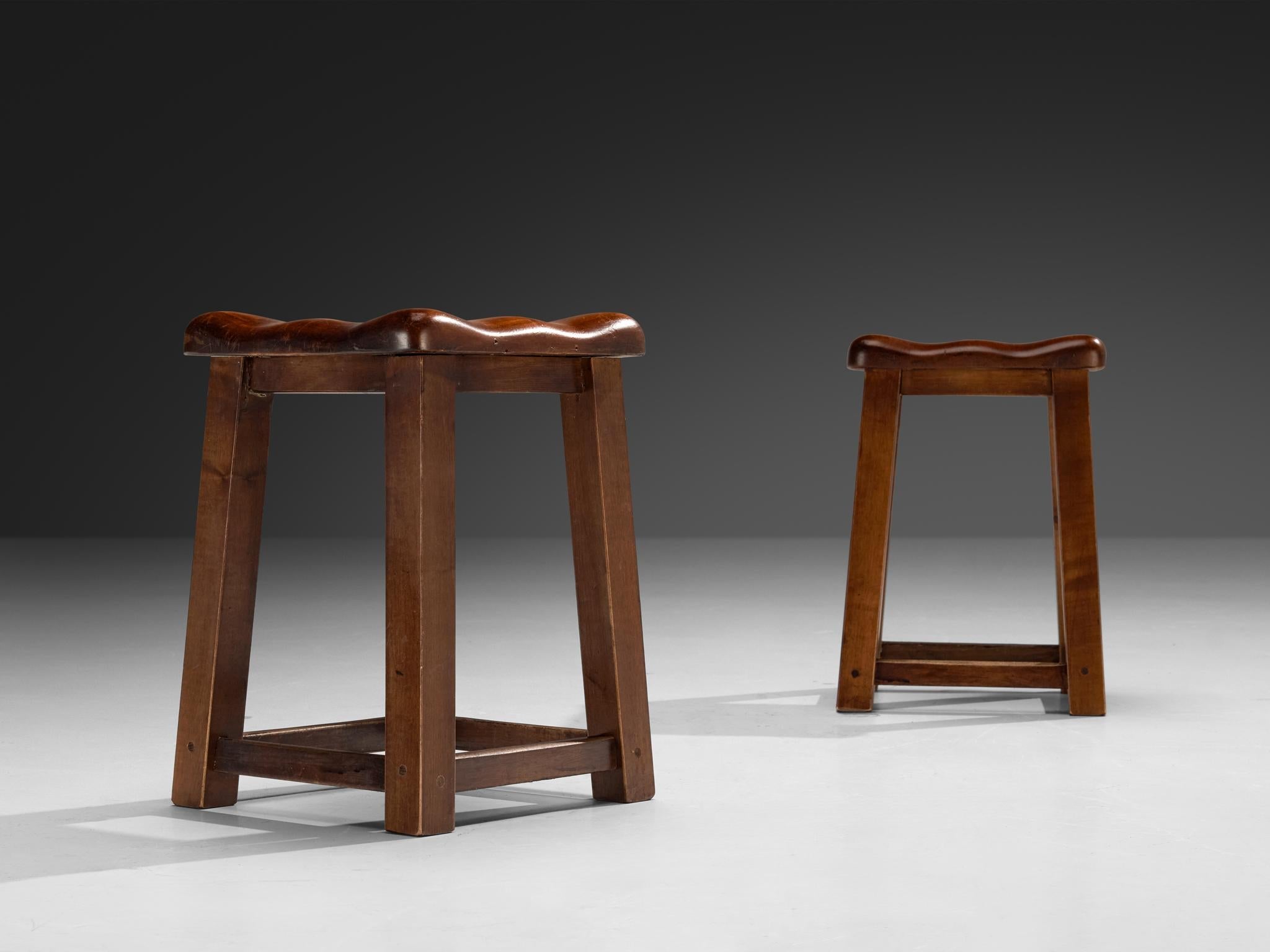 Sturdy Italian Stools with Handcrafted Organic Seats in Walnut