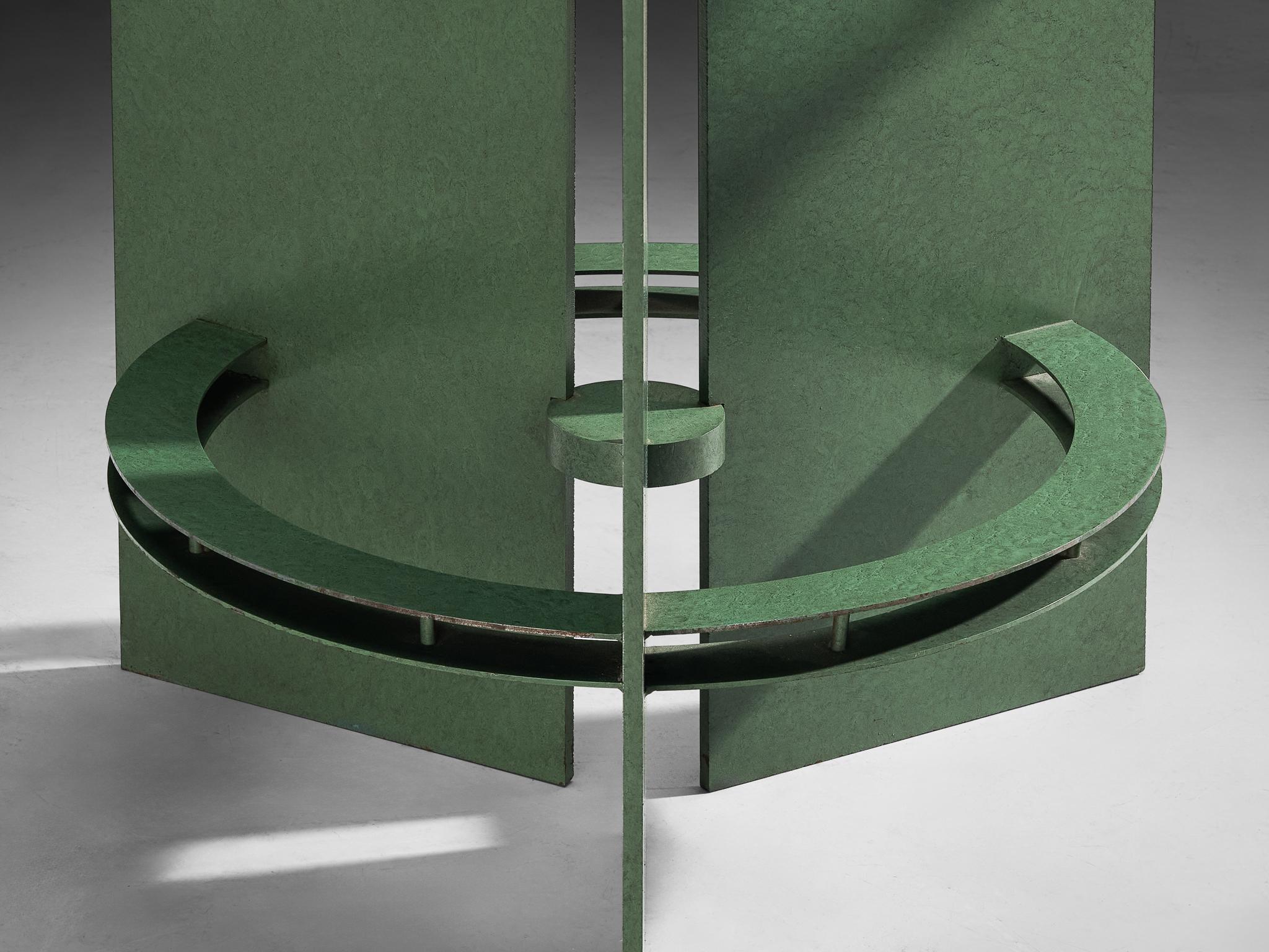 Art Deco Inspired Dining Table in Glass and Green Lacquered Steel