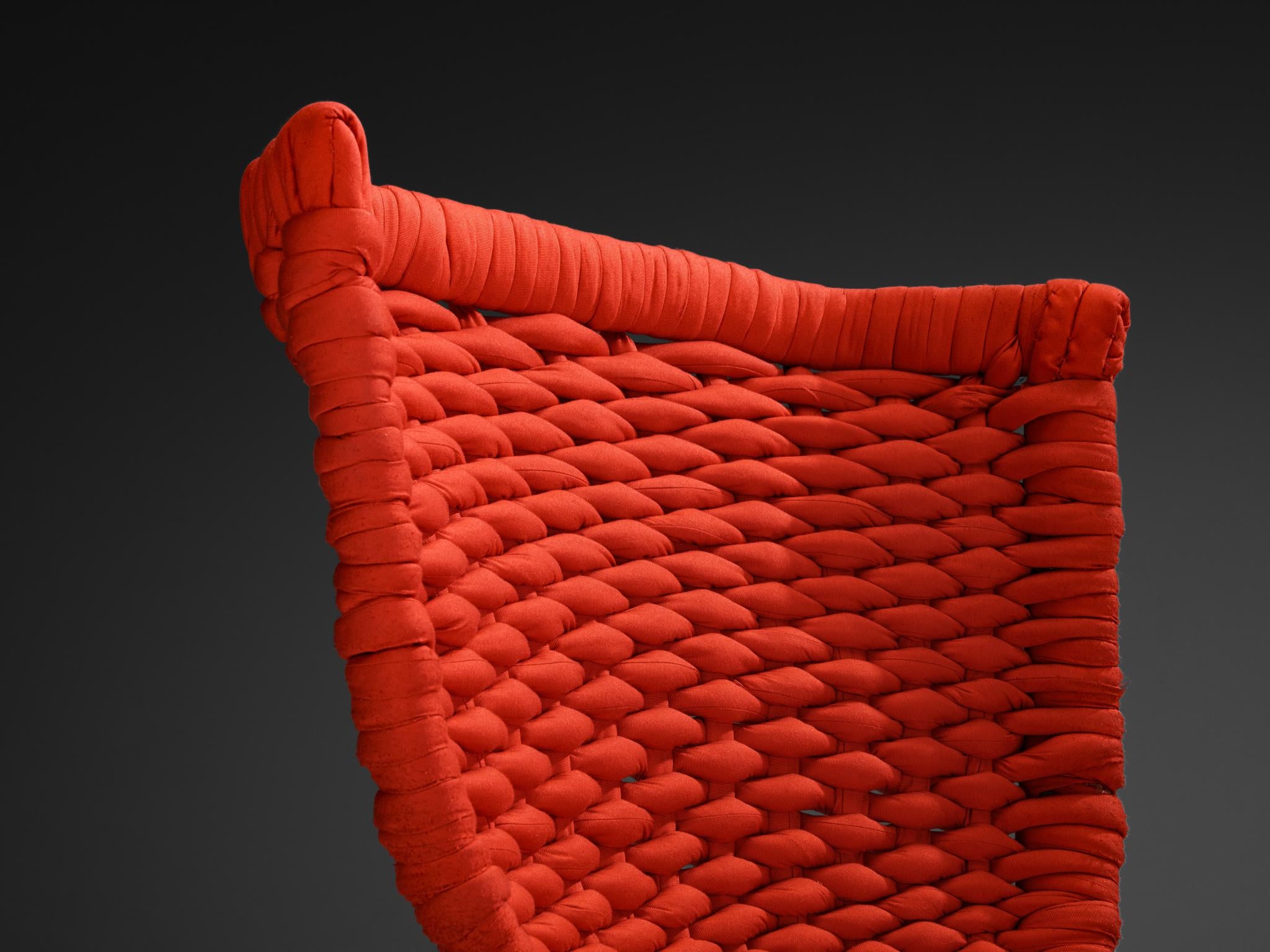 Marzio Cecchi Sculptural Swivel Lounge Chair in Red Braided Upholstery