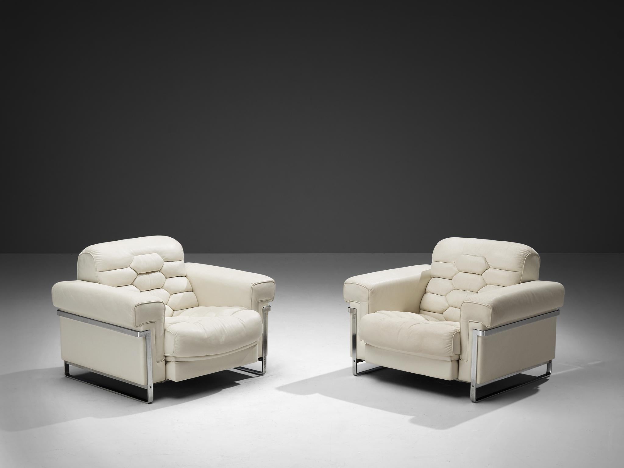 Robert Haussmann for De Sede 'DS-P' Pair of Lounge Chairs in White Leather