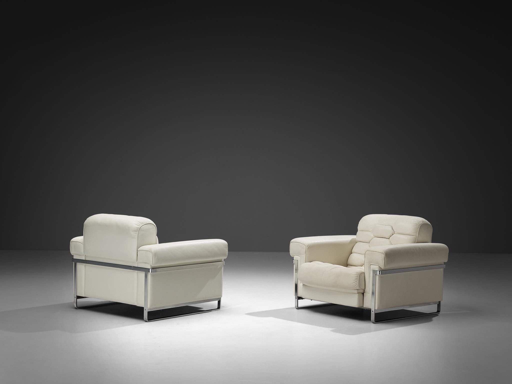 Robert Haussmann for De Sede 'DS-P' Pair of Lounge Chairs in White Leather