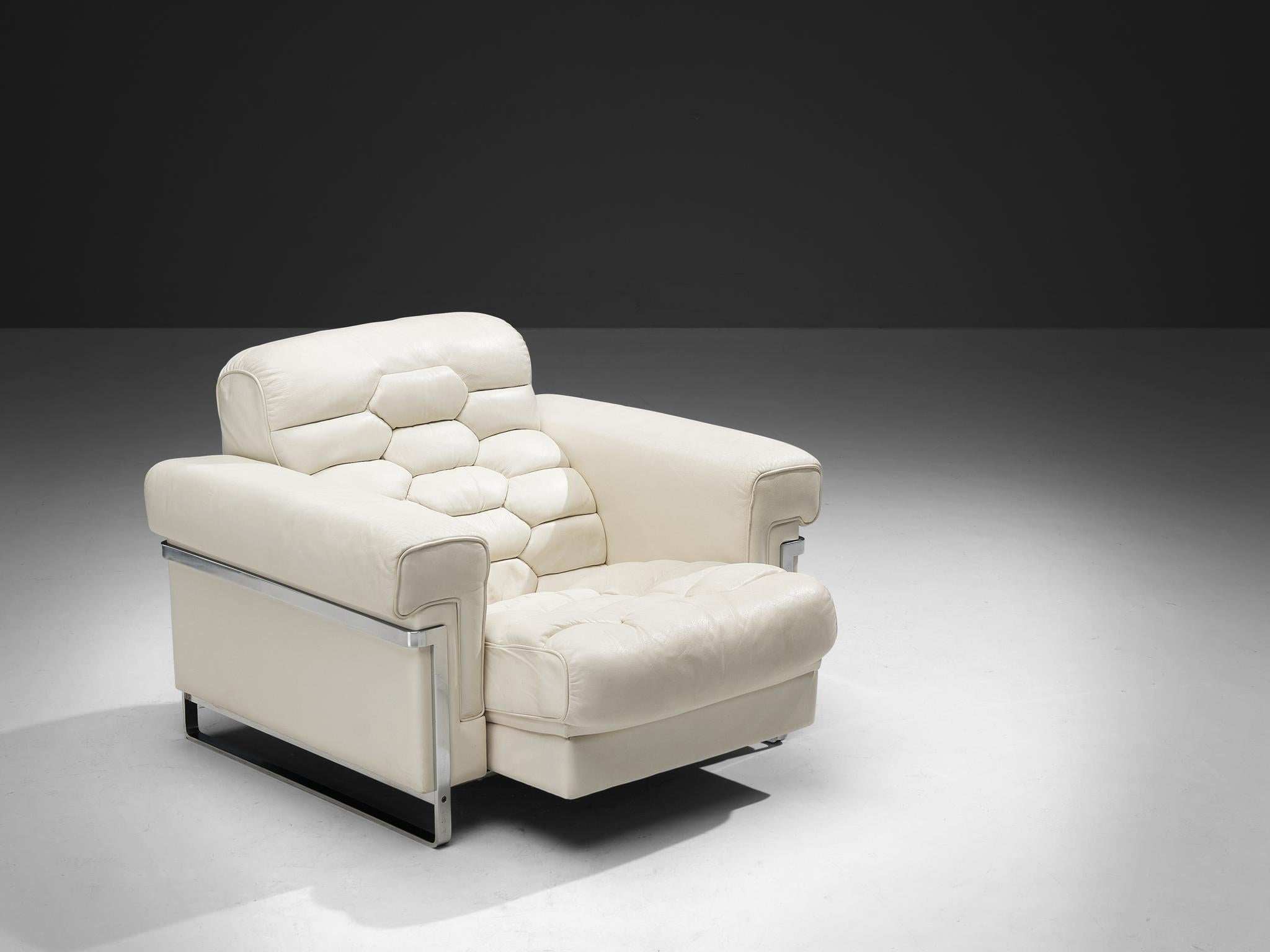 Robert Haussmann for De Sede 'DS-P' Pair of Lounge Chairs in White Leather