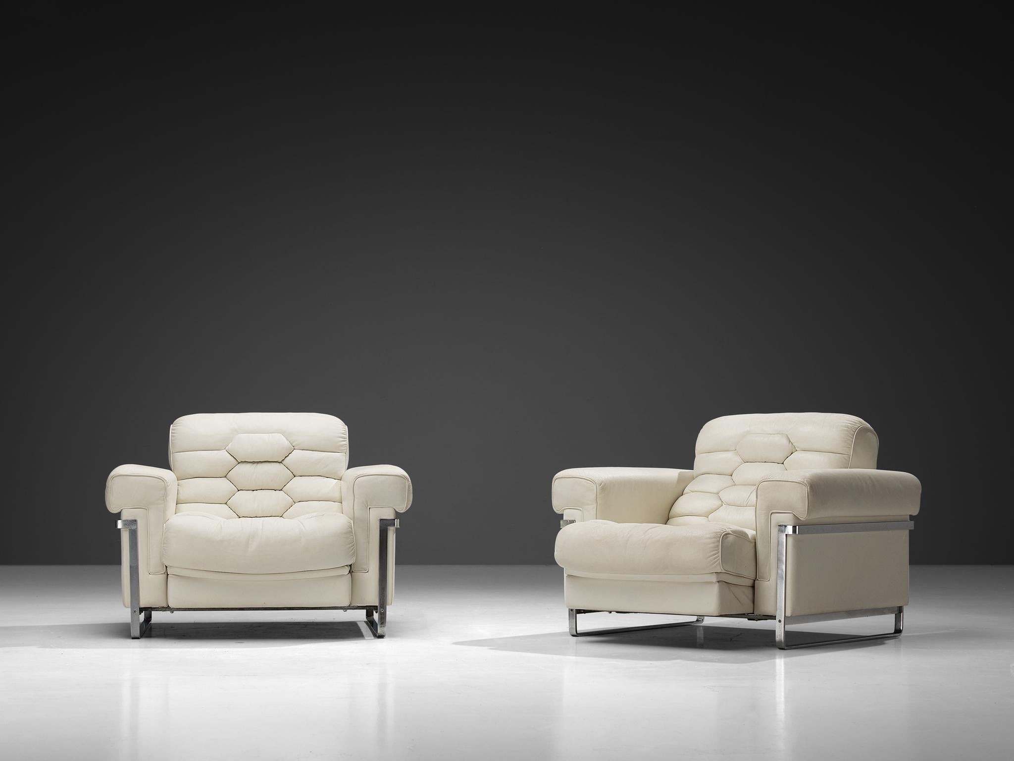 Robert Haussmann for De Sede 'DS-P' Pair of Lounge Chairs in White Leather