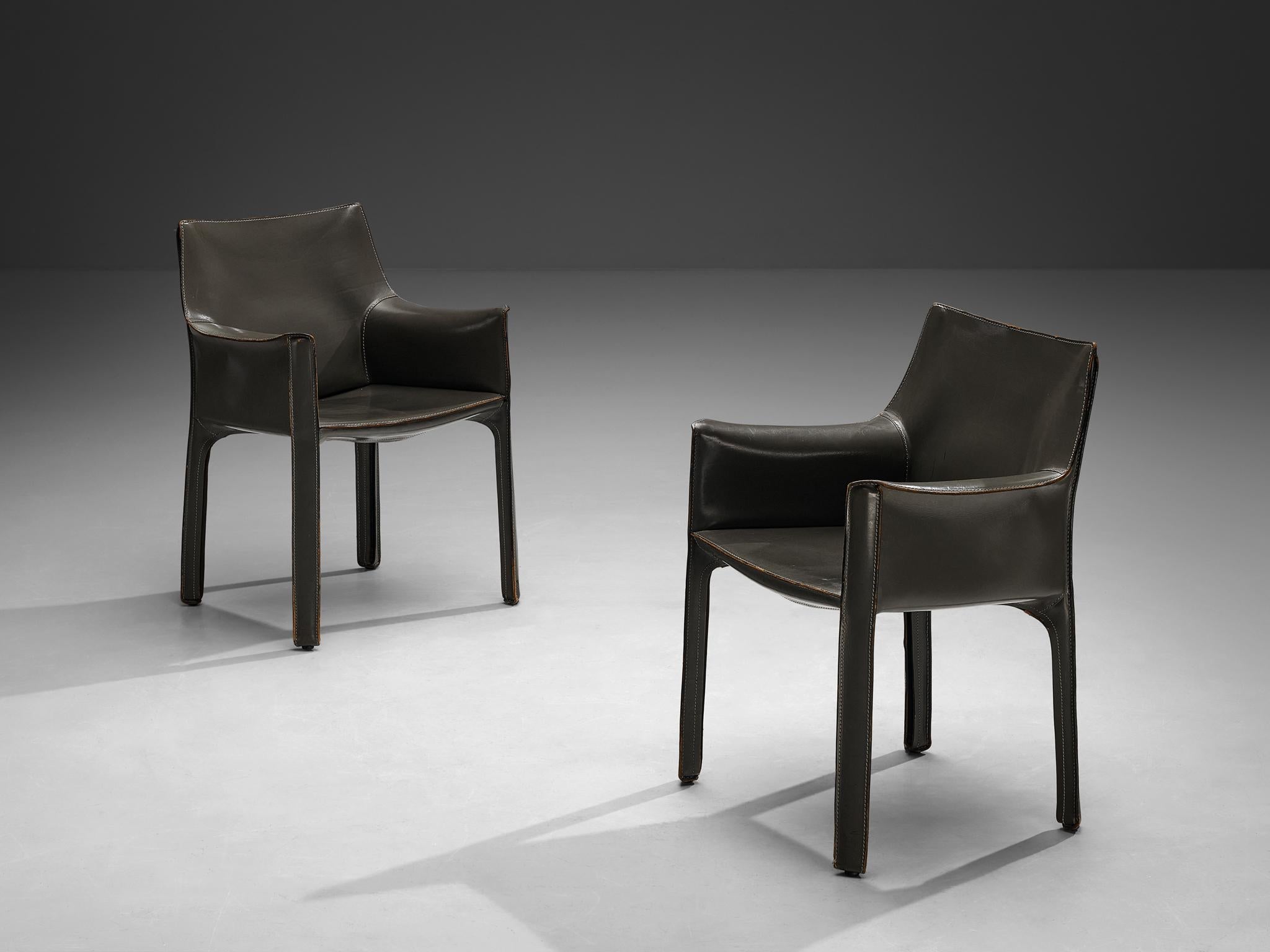 Mario Bellini for Cassina CAB 413 Set of Six Dining Chairs in Grey Leather