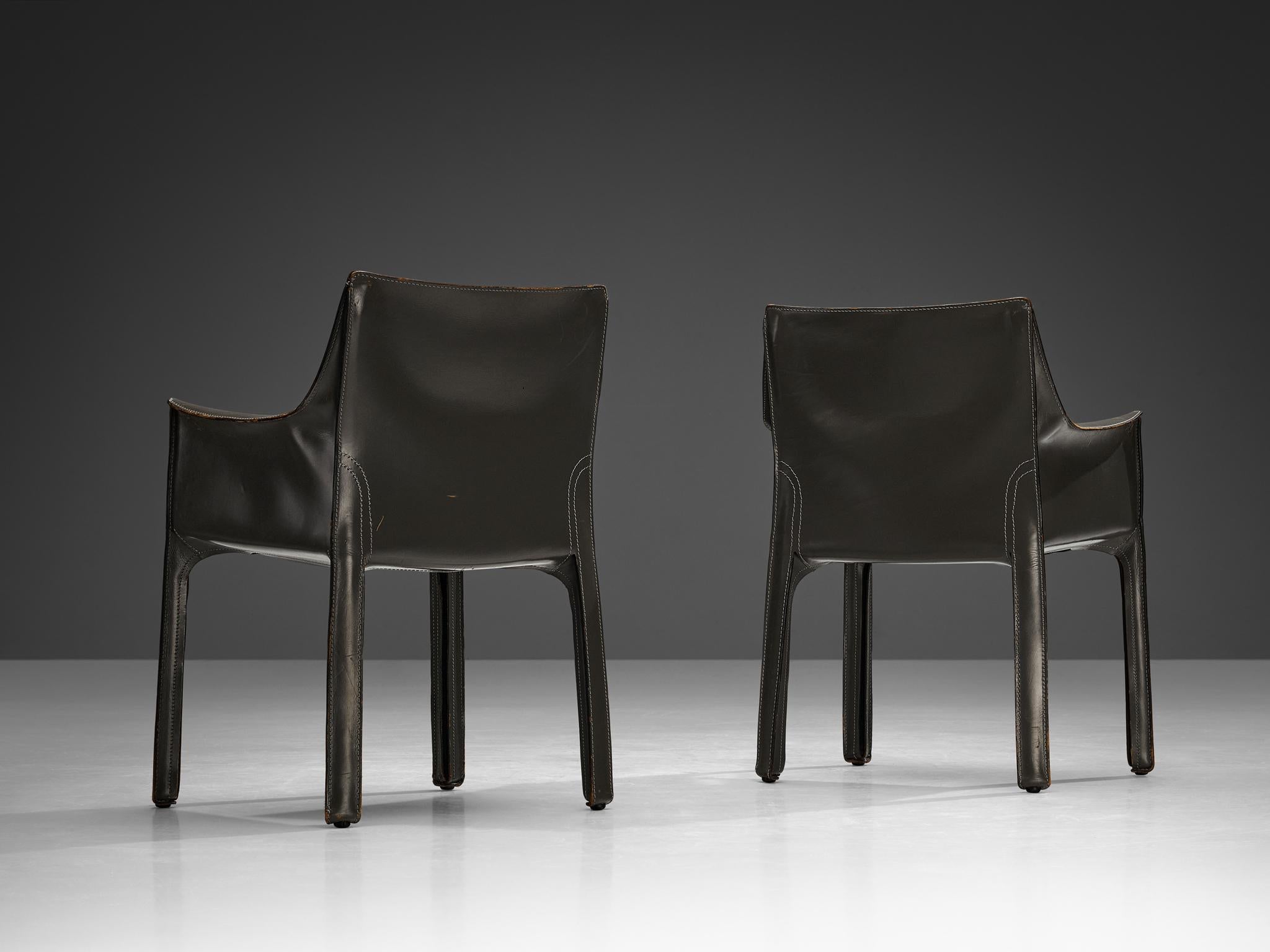 Mario Bellini for Cassina CAB 413 Set of Six Dining Chairs in Grey Leather