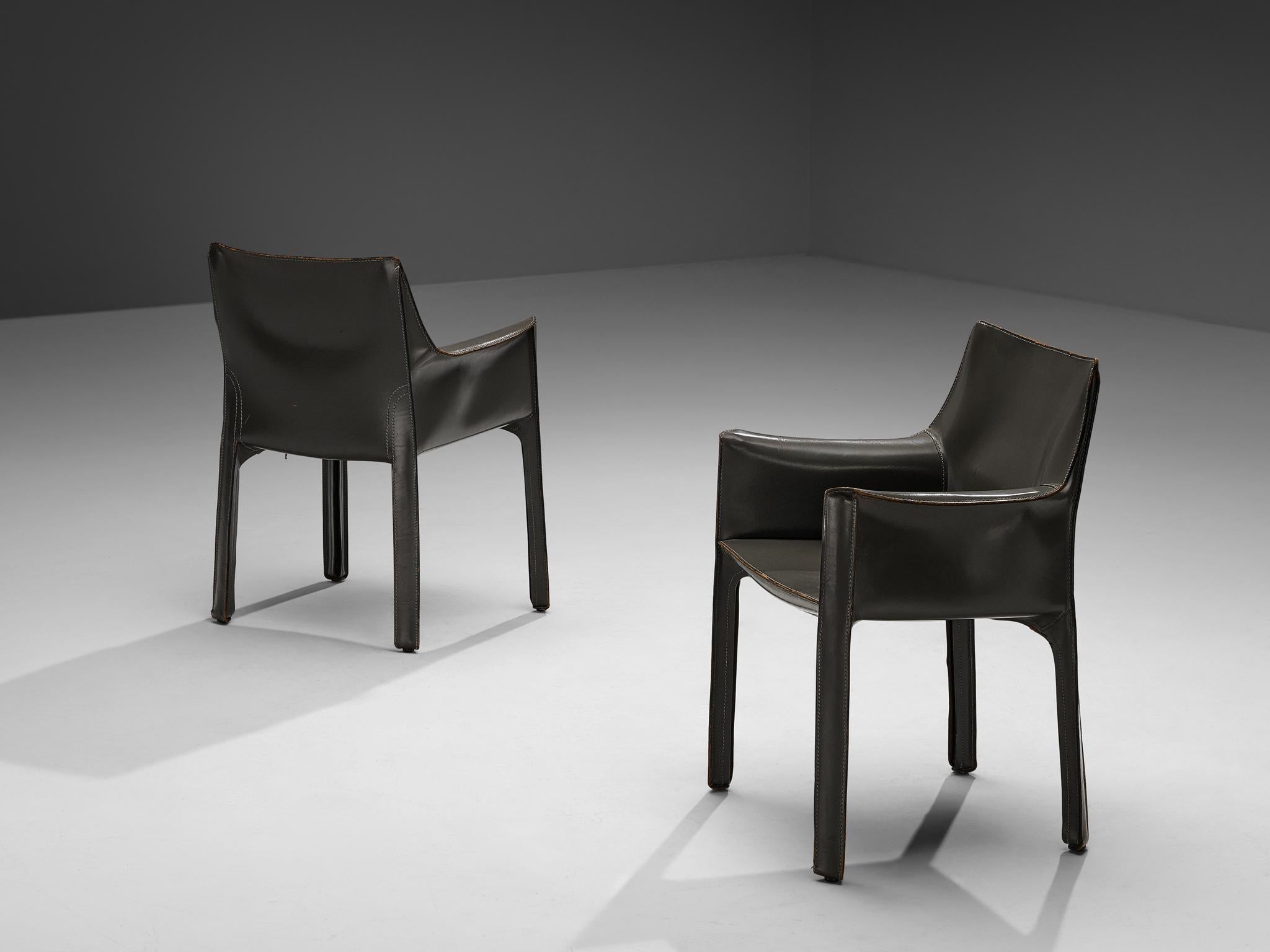 Mario Bellini for Cassina CAB 413 Set of Six Dining Chairs in Grey Leather