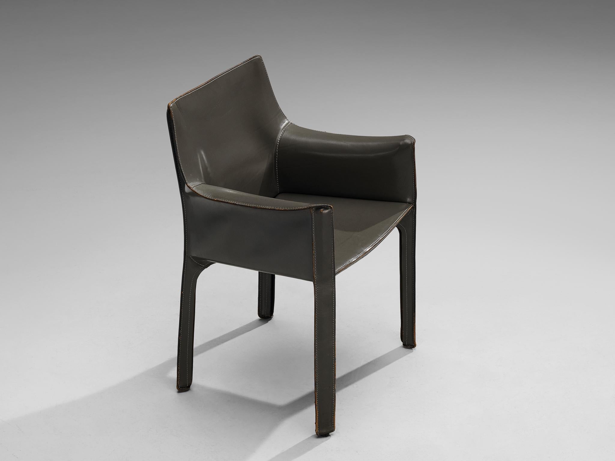 Mario Bellini for Cassina CAB 413 Set of Six Dining Chairs in Grey Leather