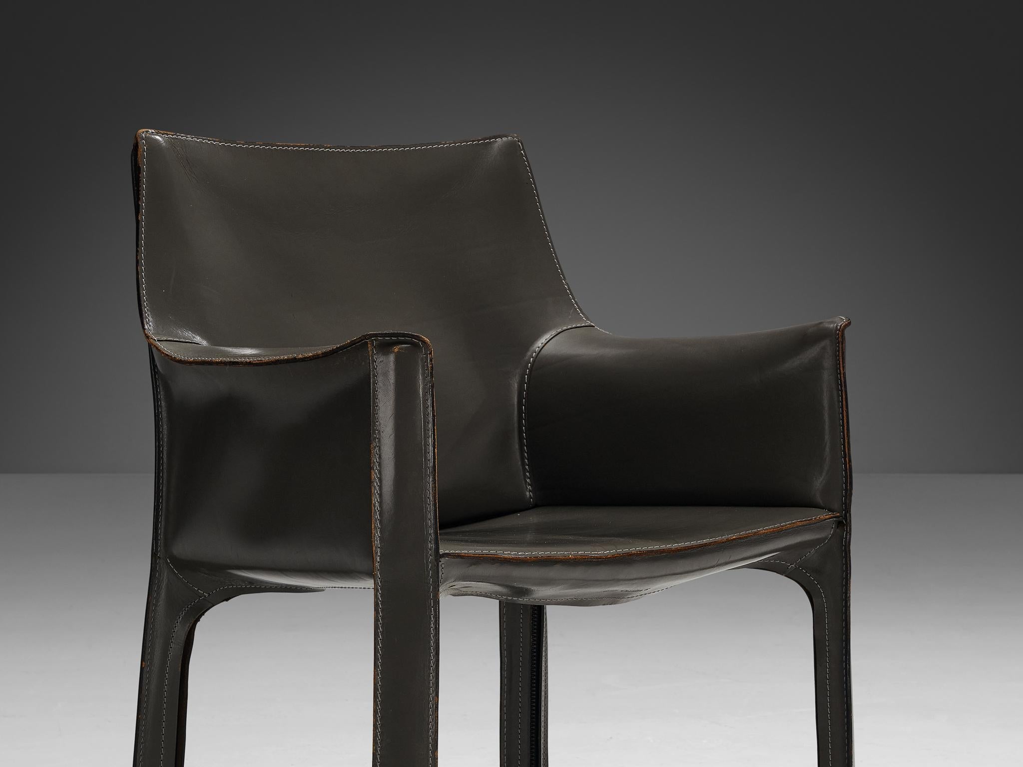 Mario Bellini for Cassina CAB 413 Set of Six Dining Chairs in Grey Leather