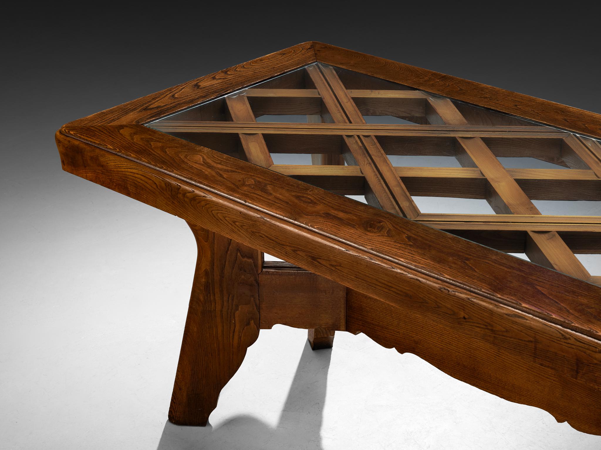 Italian Art Deco Dining Table in Chestnut and Glass