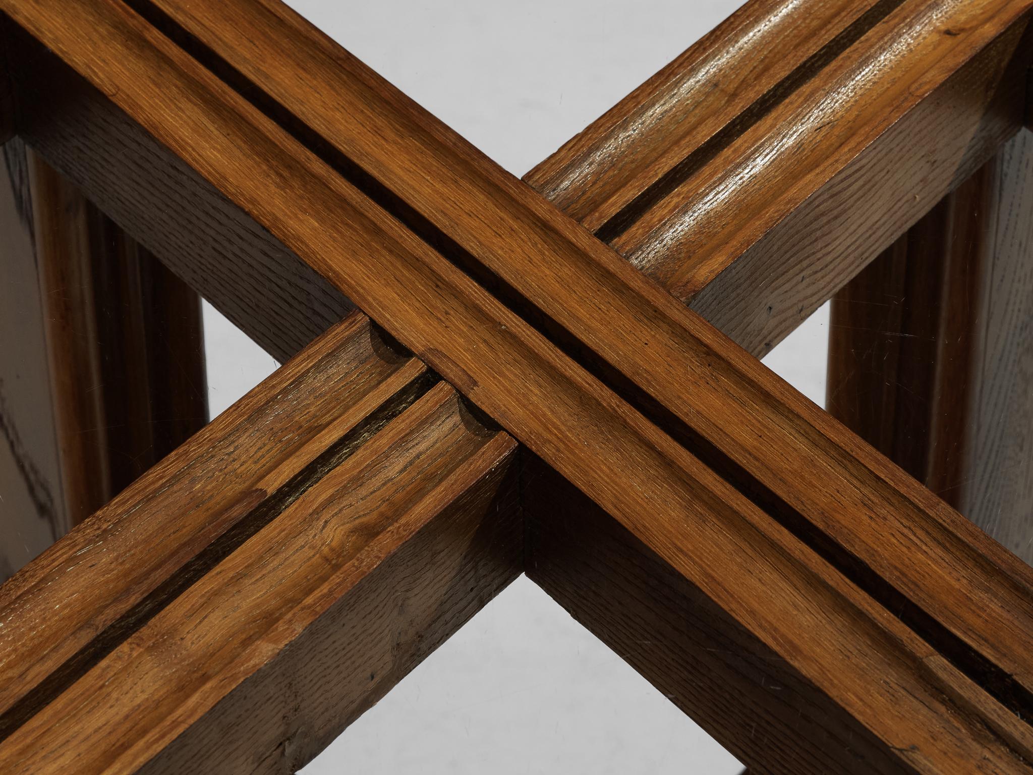 Italian Art Deco Dining Table in Chestnut and Glass