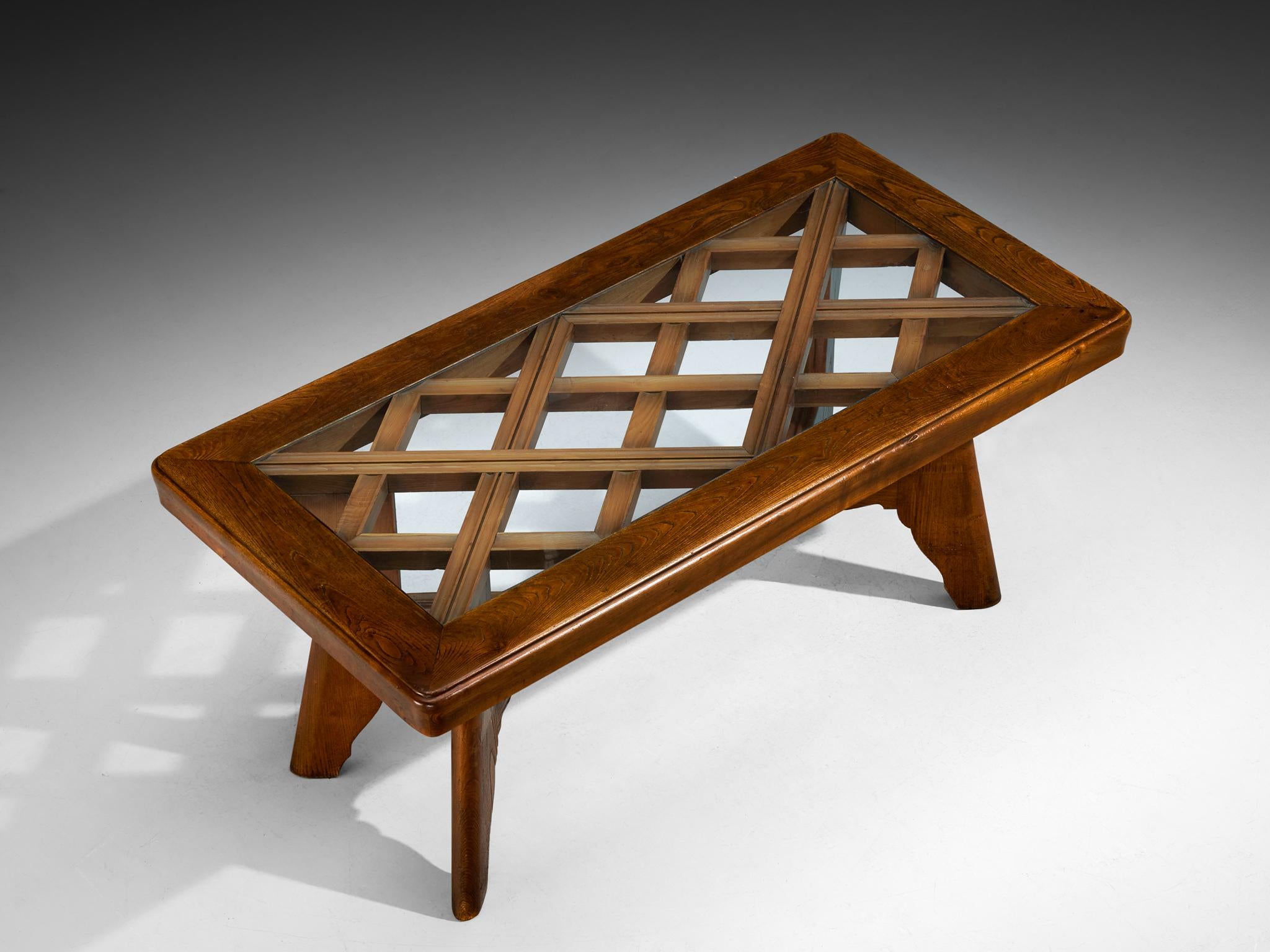 Italian Art Deco Dining Table in Chestnut and Glass