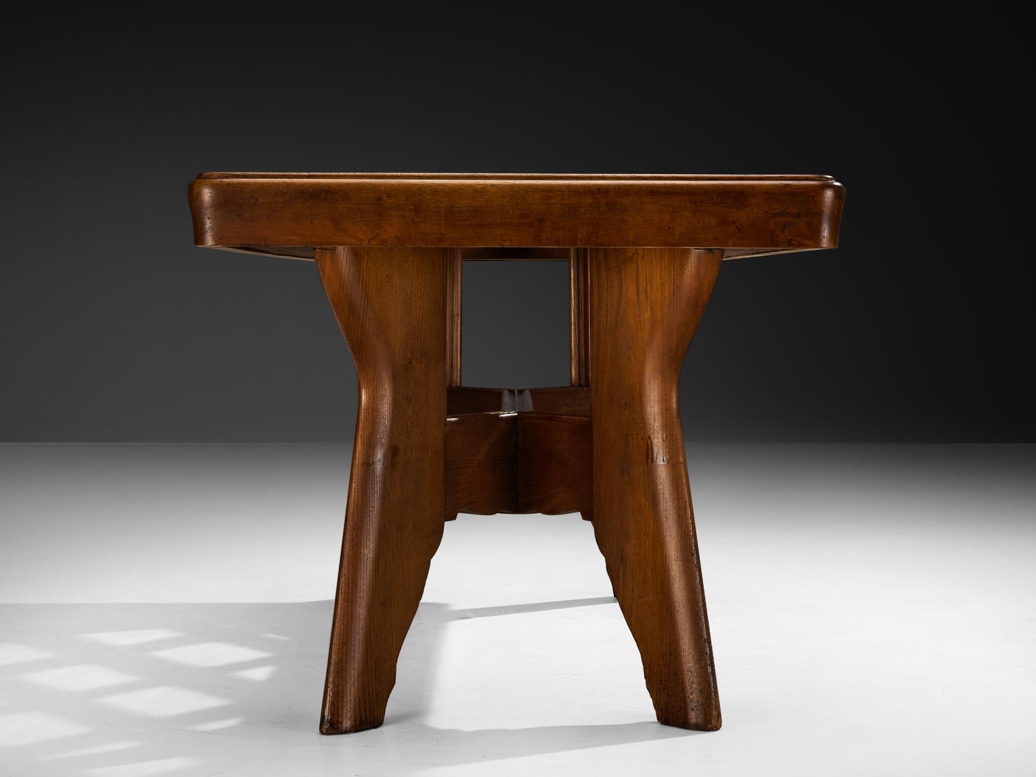 Italian Art Deco Dining Table in Chestnut and Glass