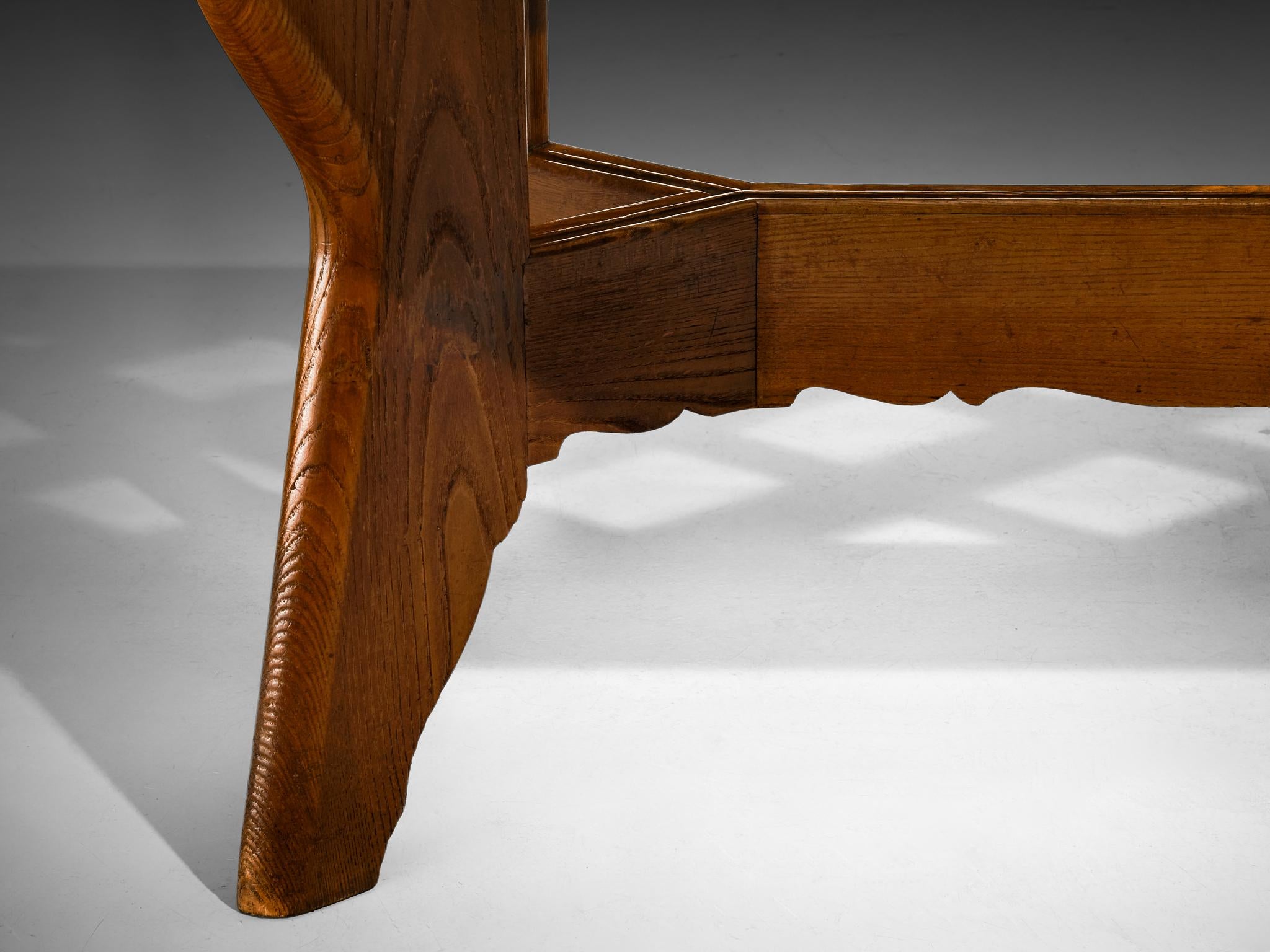 Italian Art Deco Dining Table in Chestnut and Glass