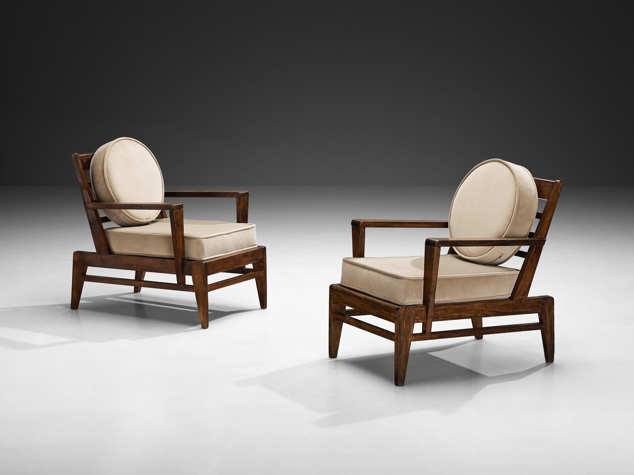 René Gabriel for Lieuvin 'RG178' Lounge Chairs in Solid Wood