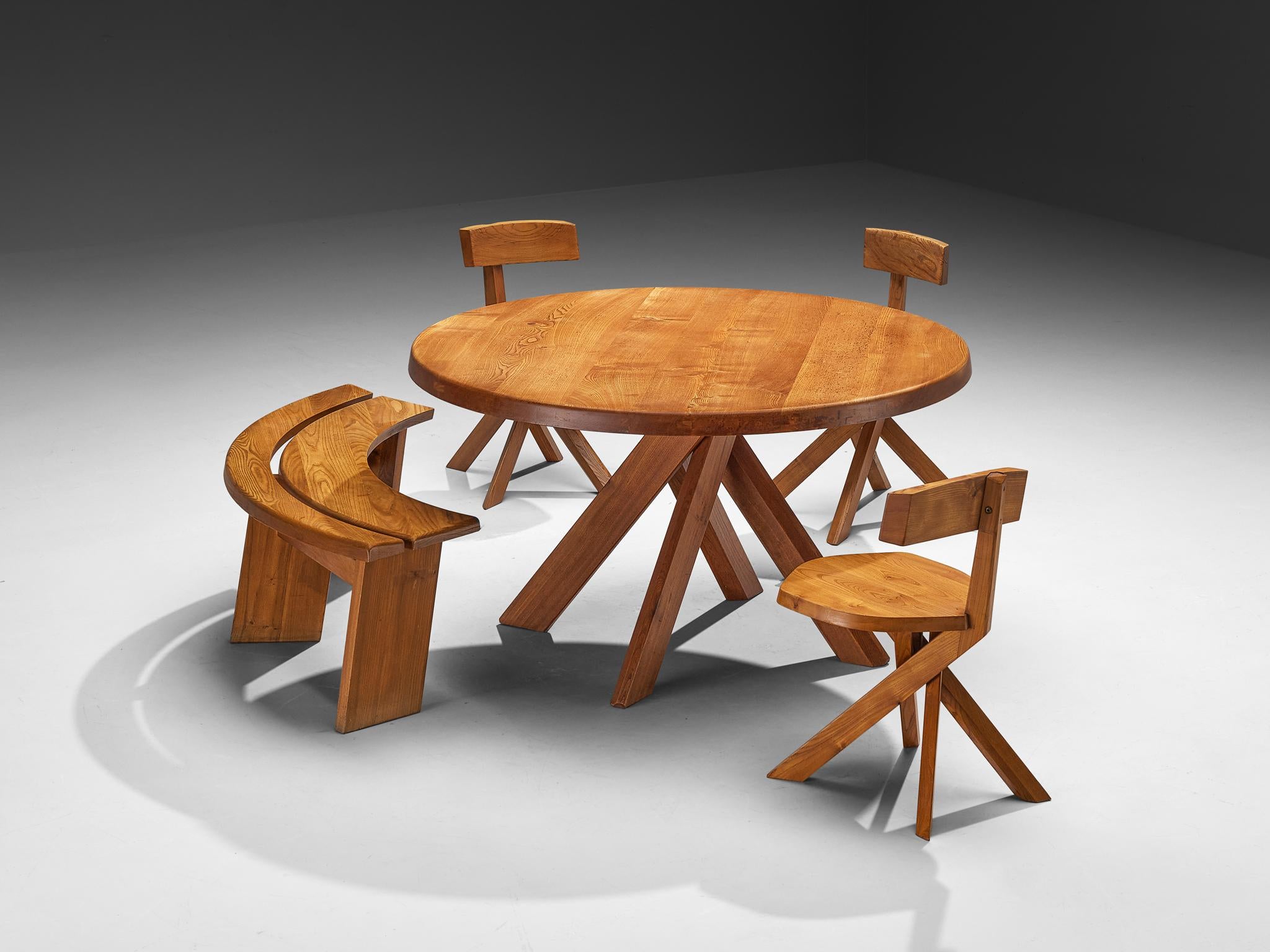 Early Pierre Chapo 'Sfax' T21 B Dining Table in Solid Elm