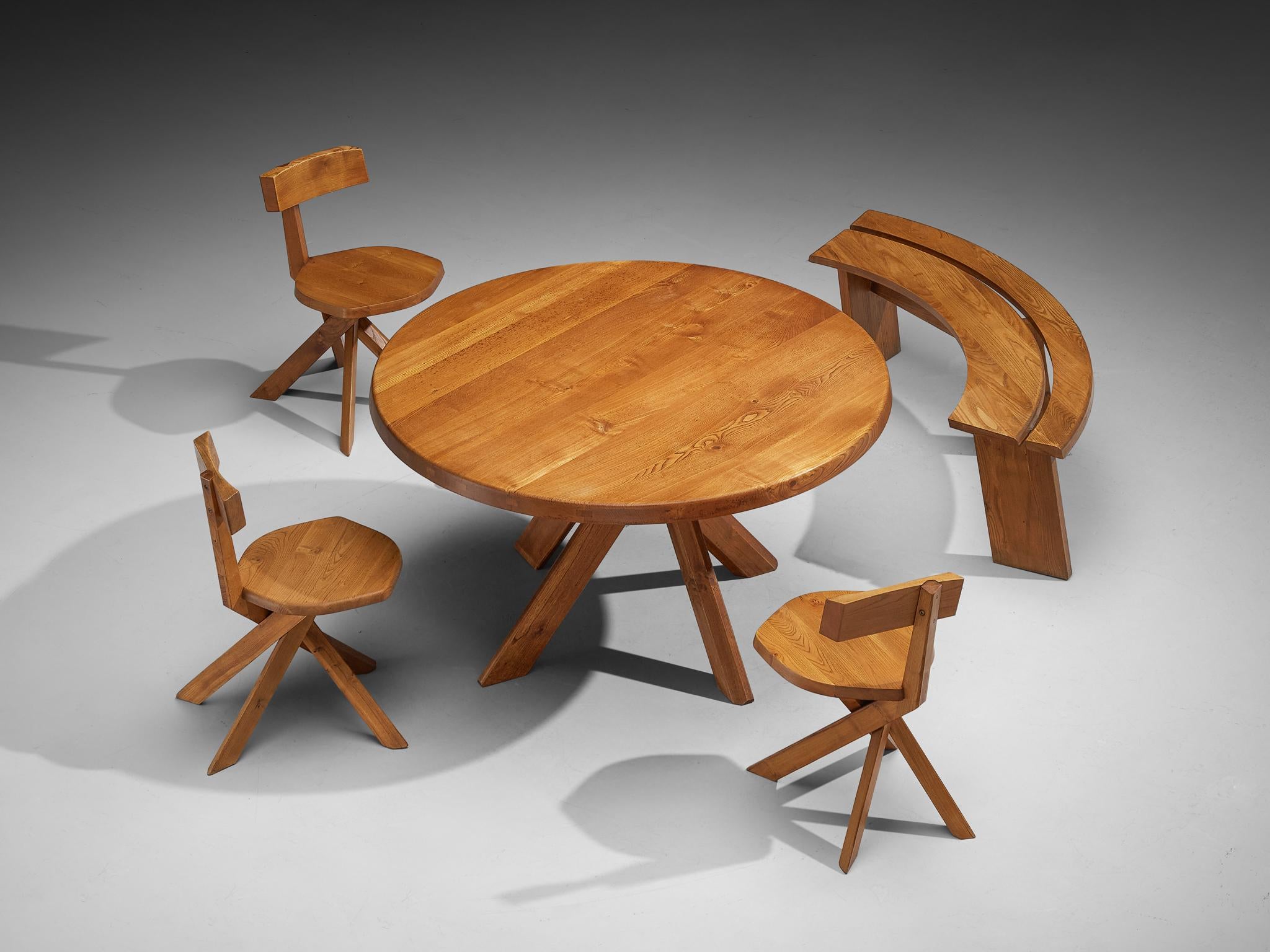 Early Pierre Chapo 'Sfax' T21 B Dining Table in Solid Elm