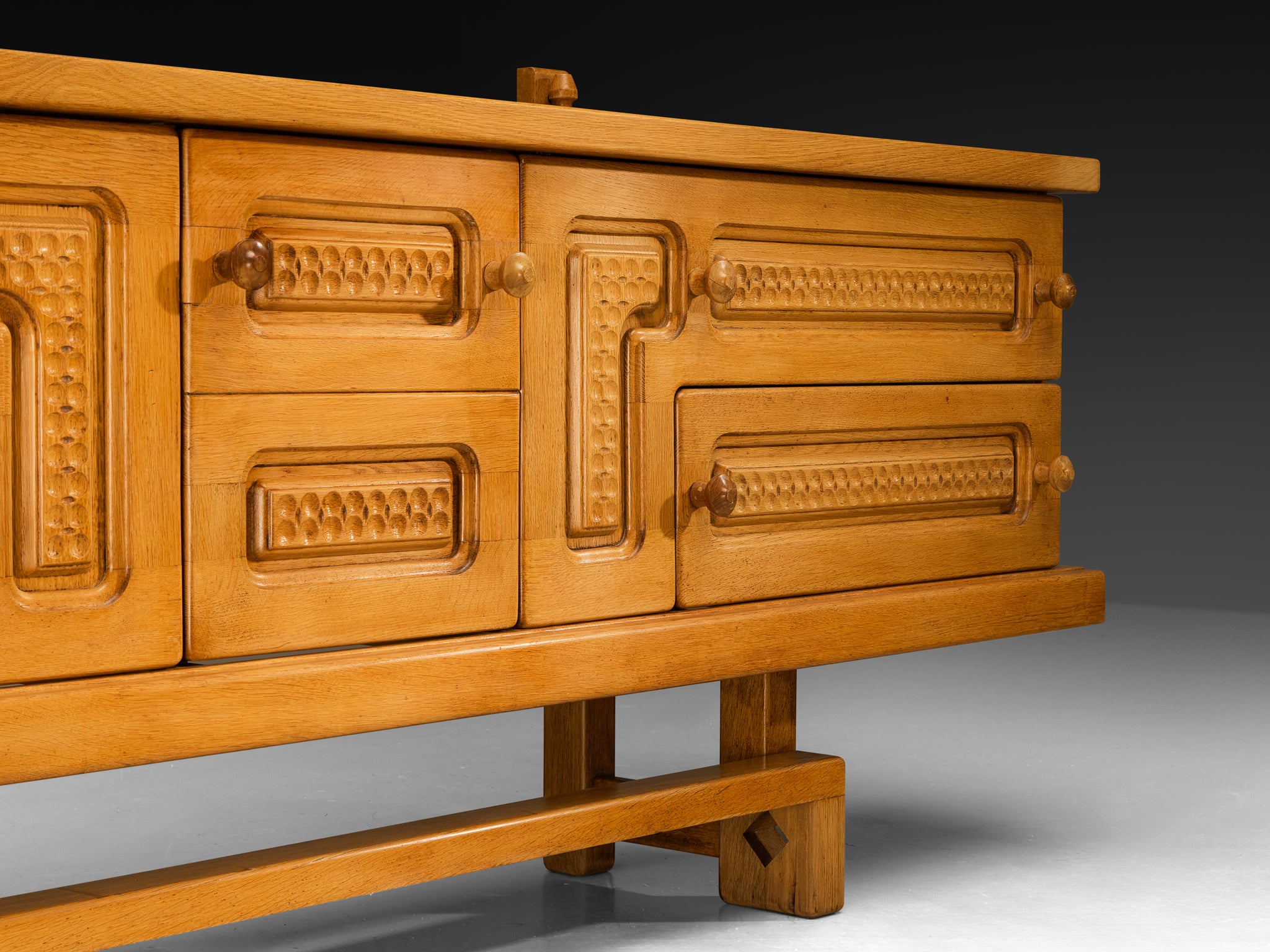 Guillerme & Chambron Angular Carved Sideboard in Solid Oak