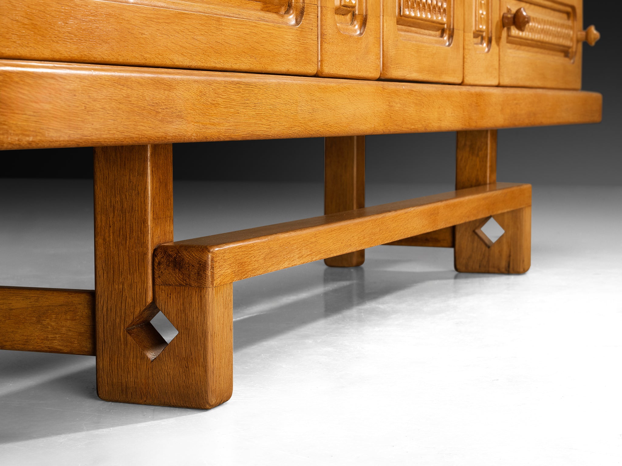 Guillerme & Chambron Angular Carved Sideboard in Solid Oak