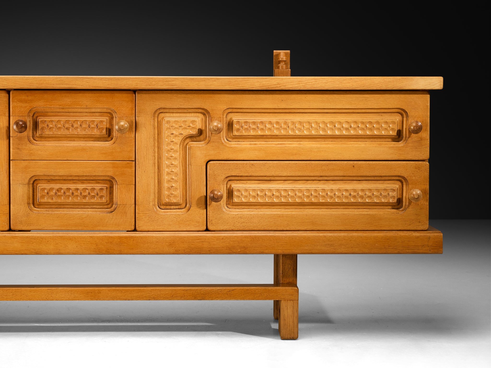 Guillerme & Chambron Angular Carved Sideboard in Solid Oak