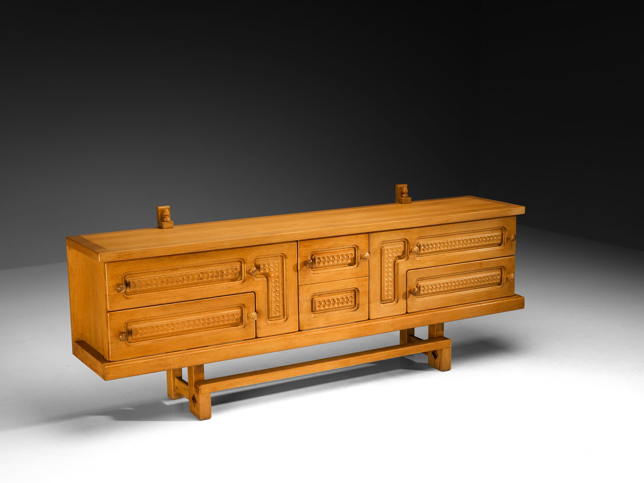 Guillerme & Chambron Angular Carved Sideboard in Solid Oak