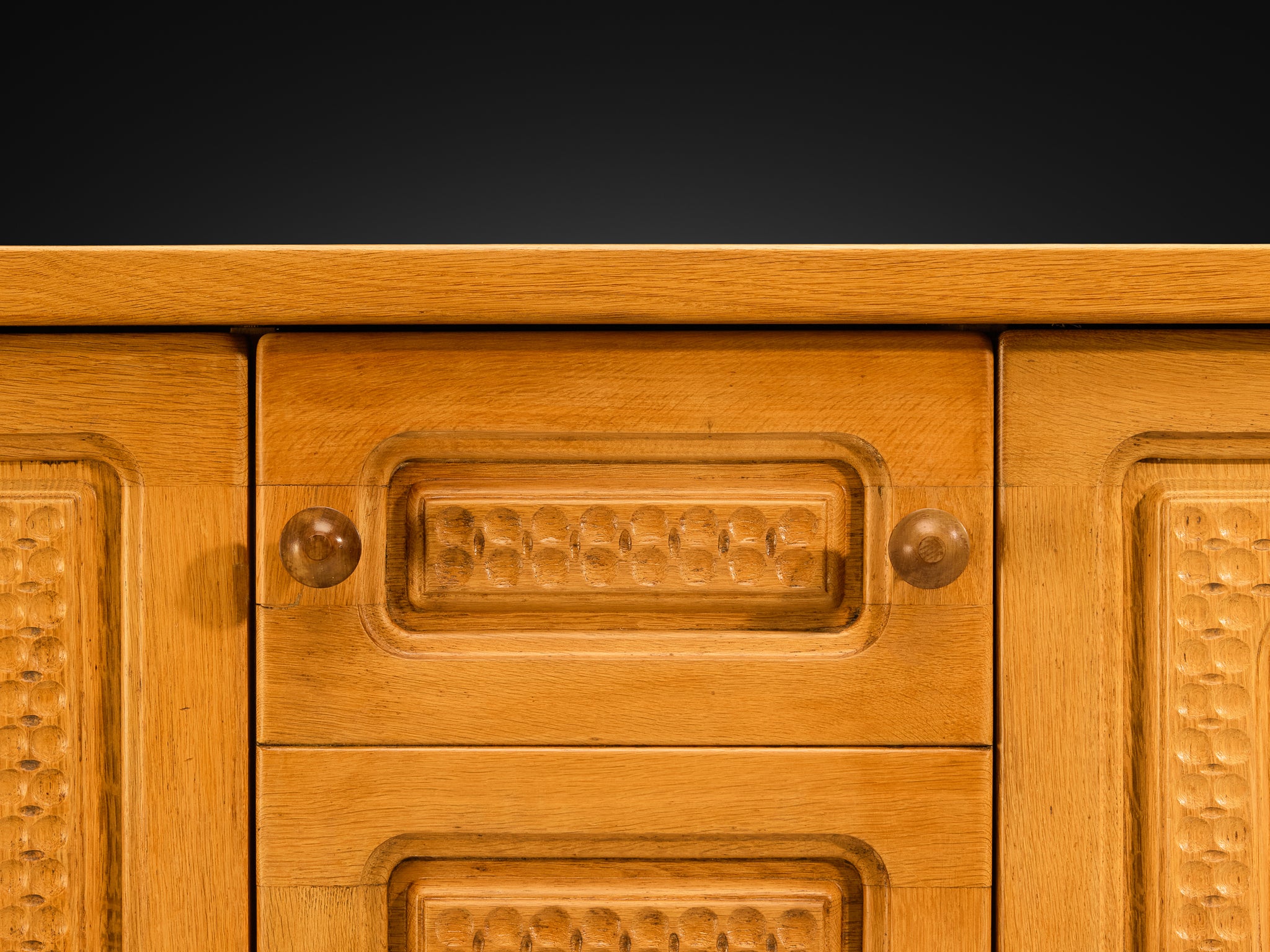 Guillerme & Chambron Angular Carved Sideboard in Solid Oak