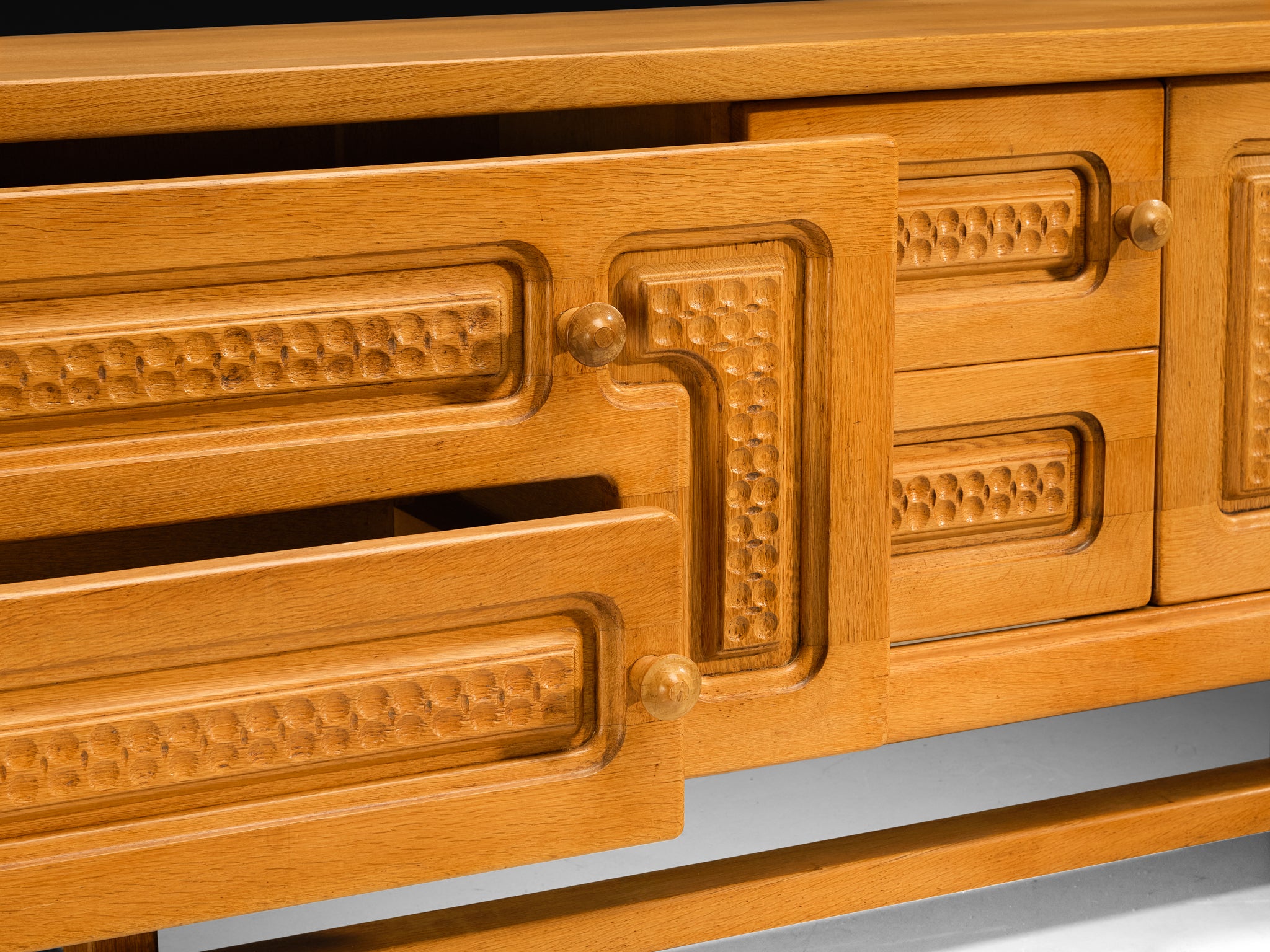 Guillerme & Chambron Angular Carved Sideboard in Solid Oak