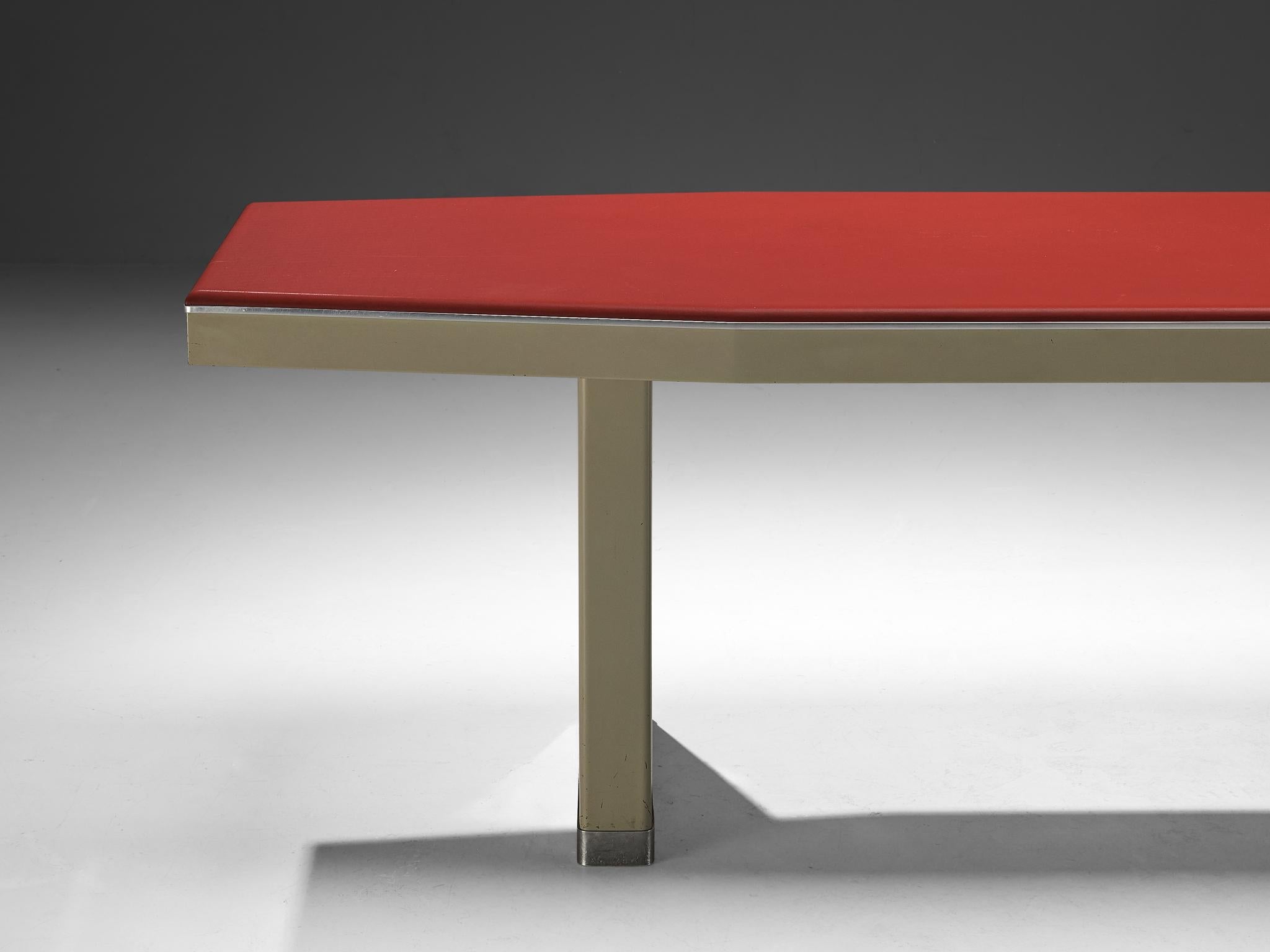 1950s Industrial Italian Dining Table with Red Top and Light Grey Frame