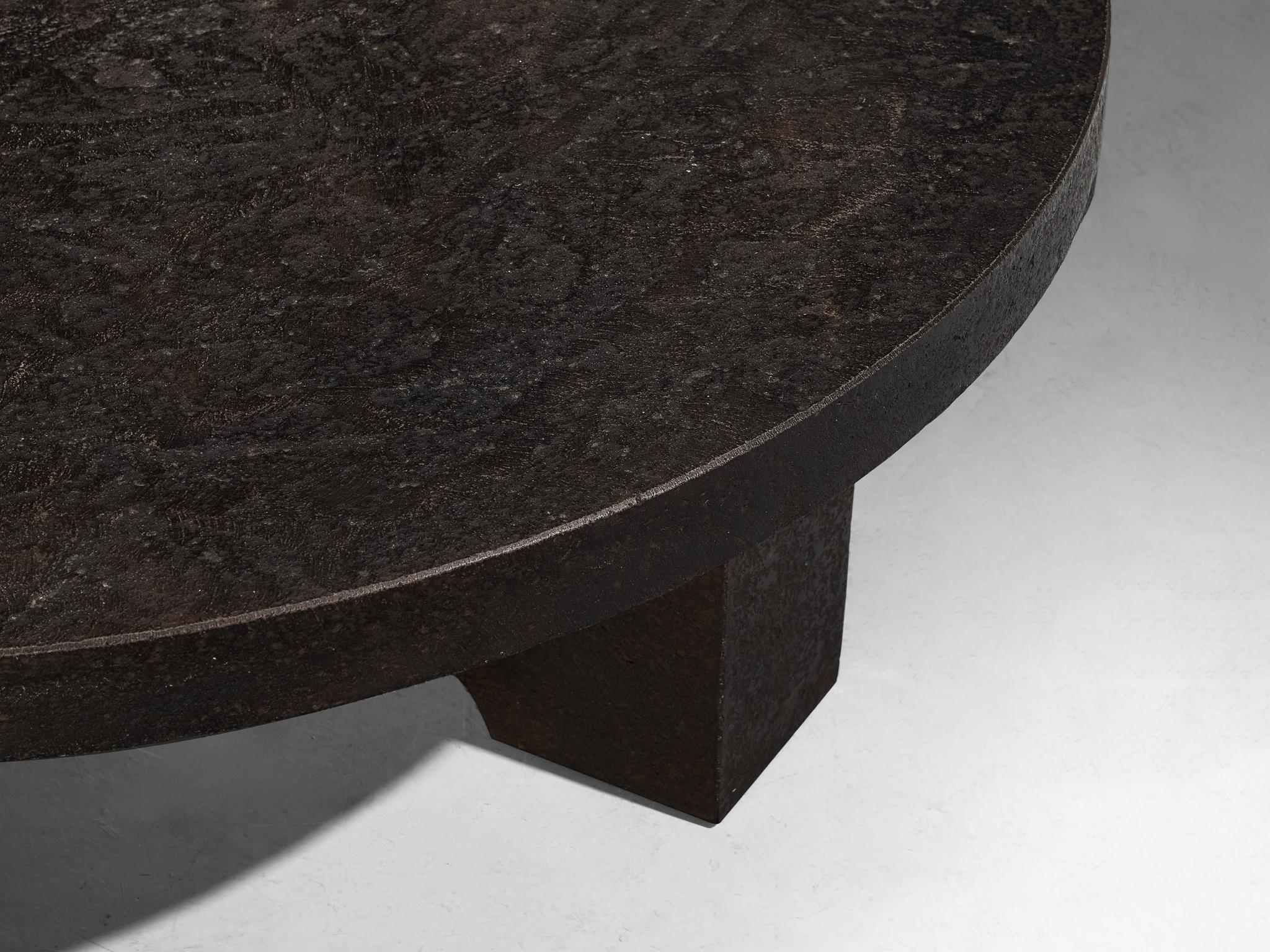 Brutalist Round Coffee Table in Stone Look