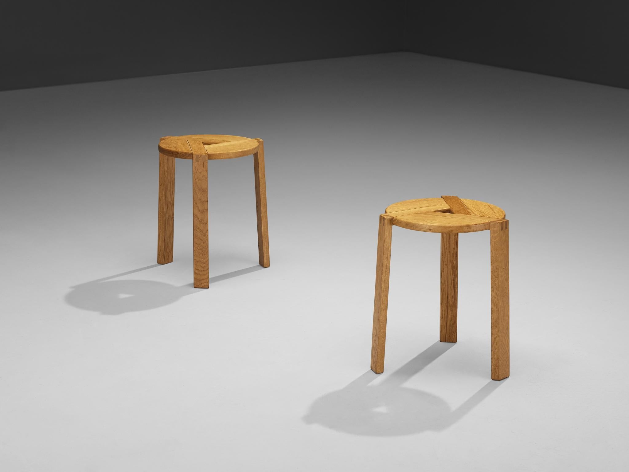 Geometric Round Stools in Solid Oak