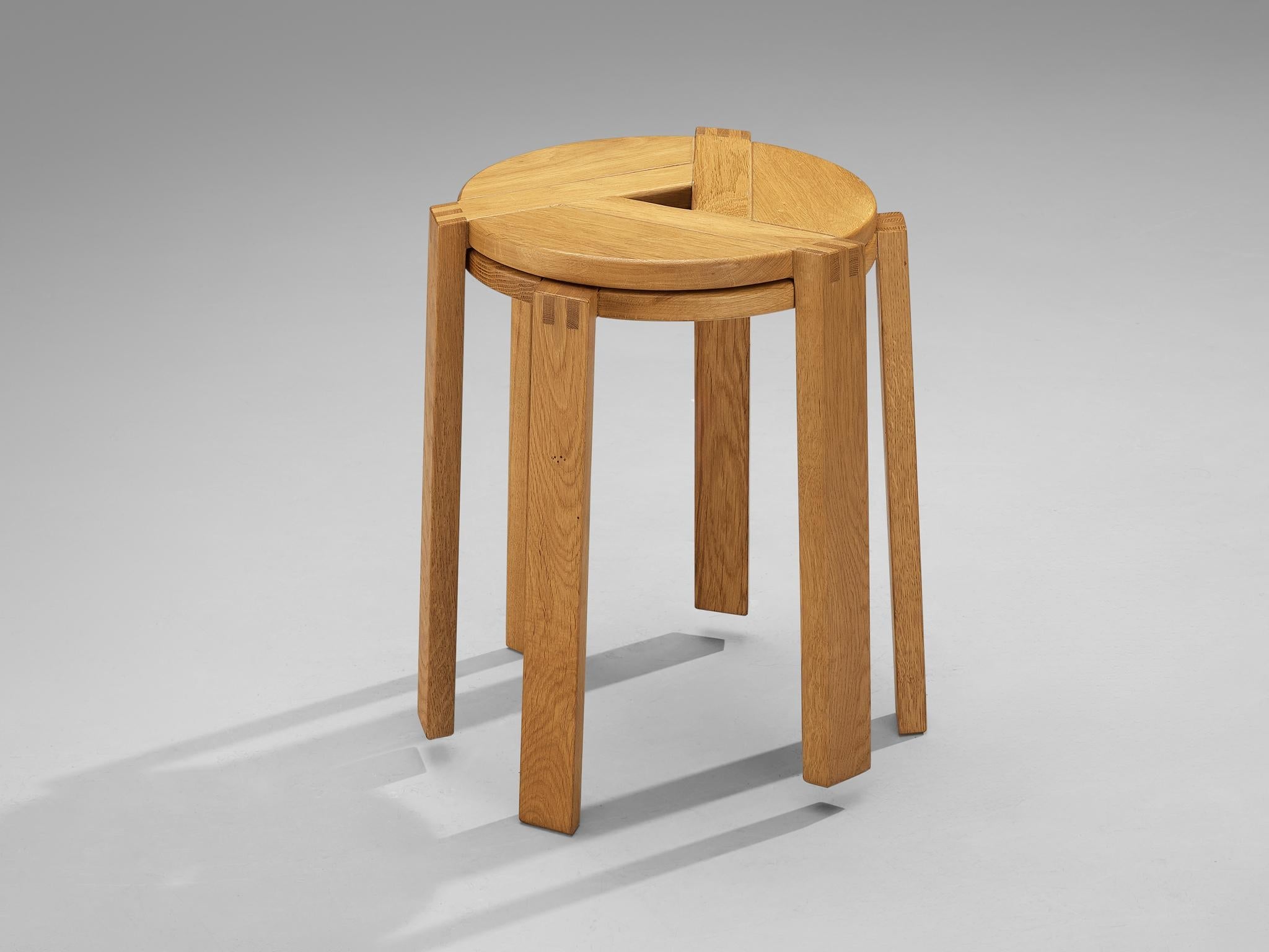 Geometric Round Stools in Solid Oak