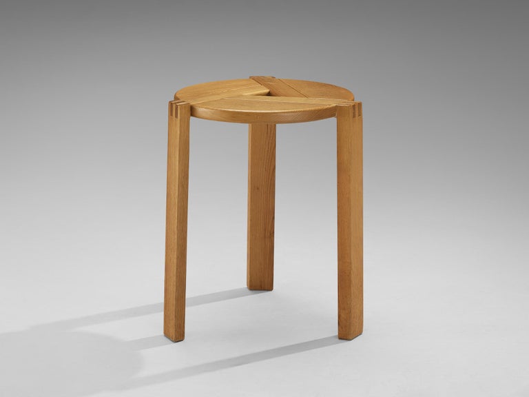 Geometric Round Stool in Solid Oak