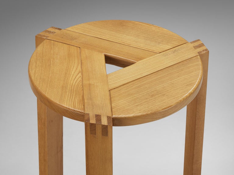 Geometric Round Stool in Solid Oak