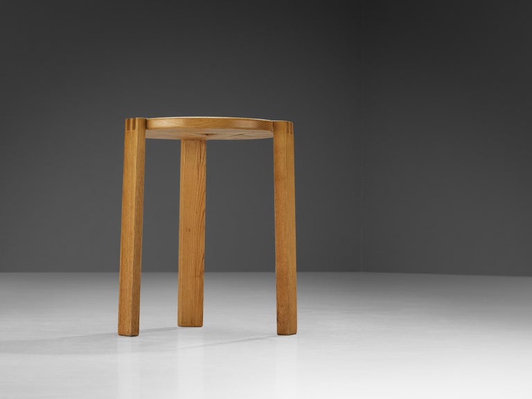 Geometric Round Stool in Solid Oak