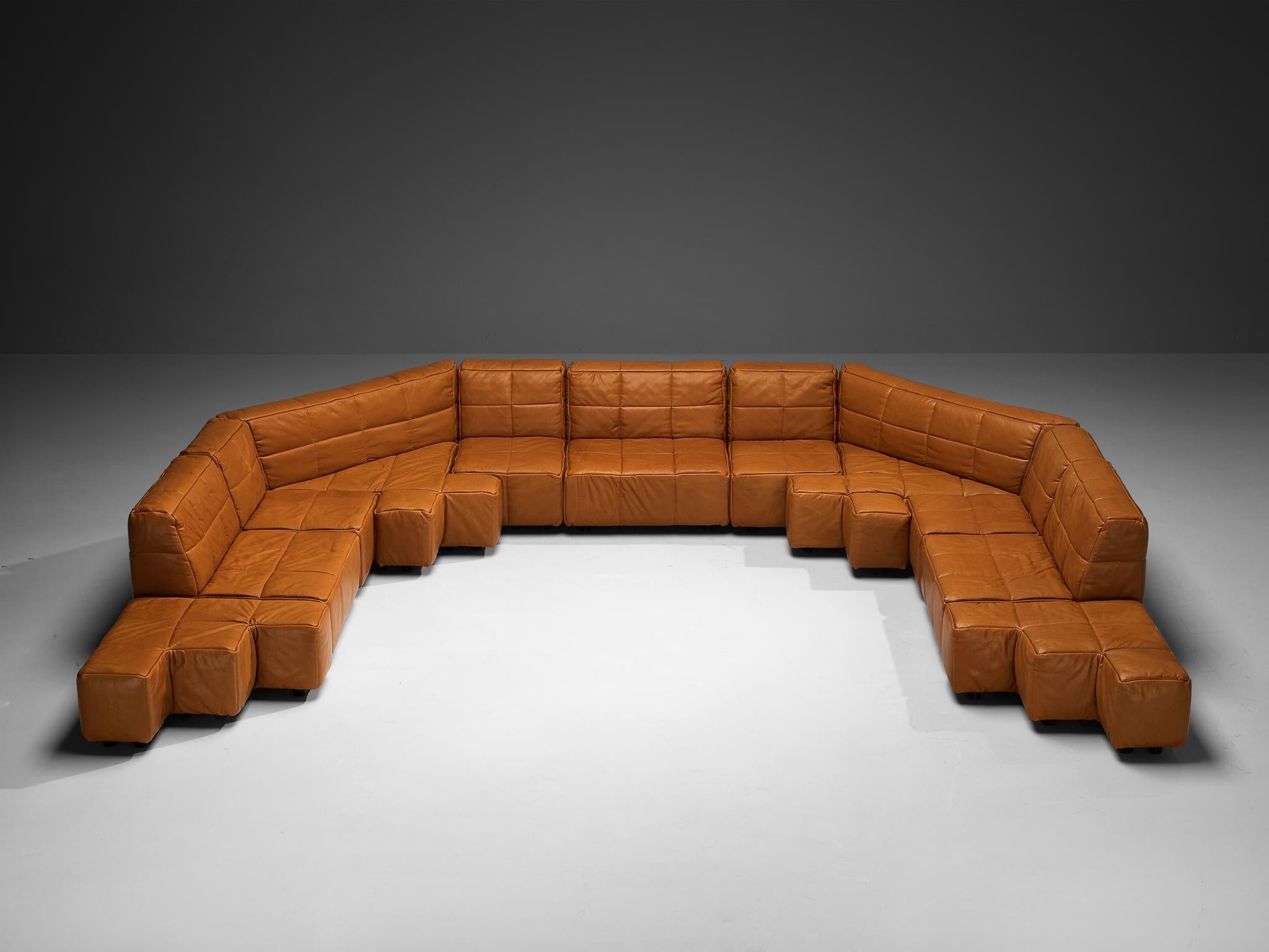 Hans Hopfer for Wiener Werkstätte Castell Sectional Sofa in Cognac Leather