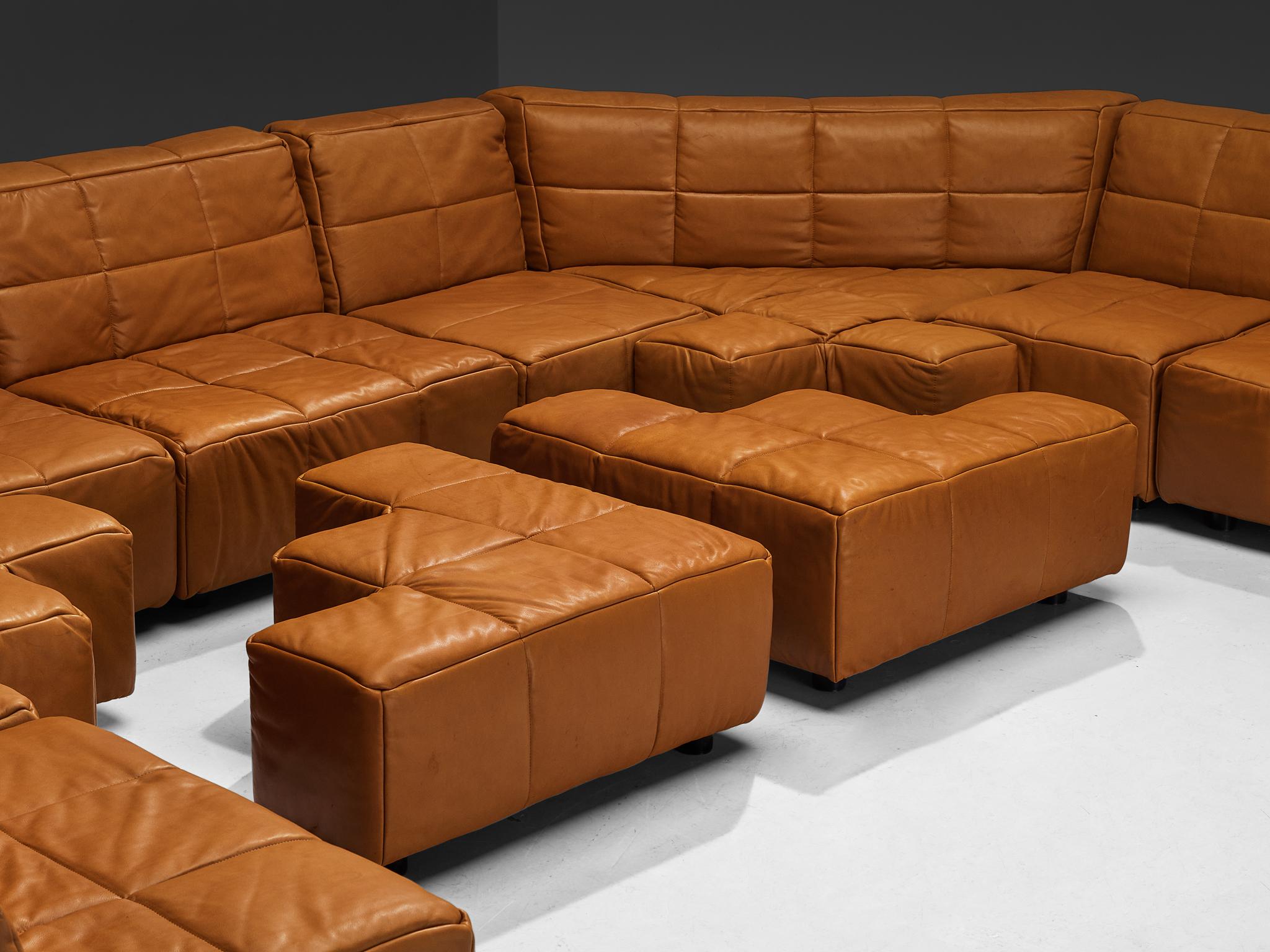 Hans Hopfer for Wiener Werkstätte Castell Sectional Sofa in Cognac Leather